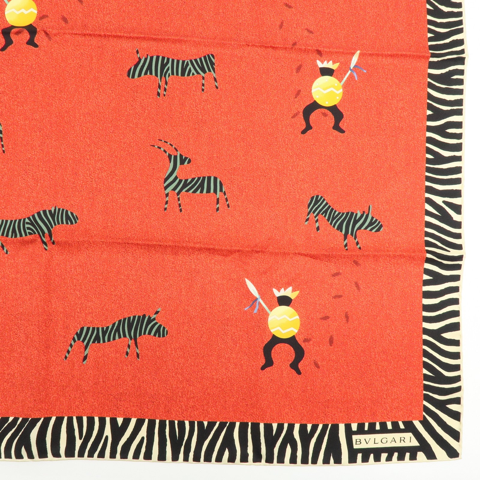 BVLGARI Silk 100% Scarf Zebra Print Red Black