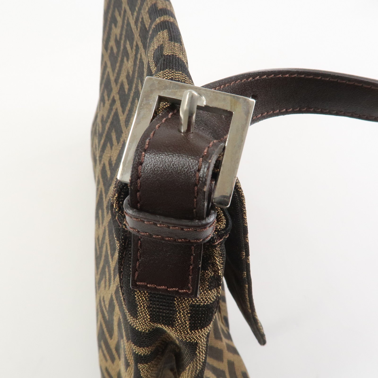 FENDI Zucca Mamma Baguette Canvas Shoulder Bag Brown Black 26325