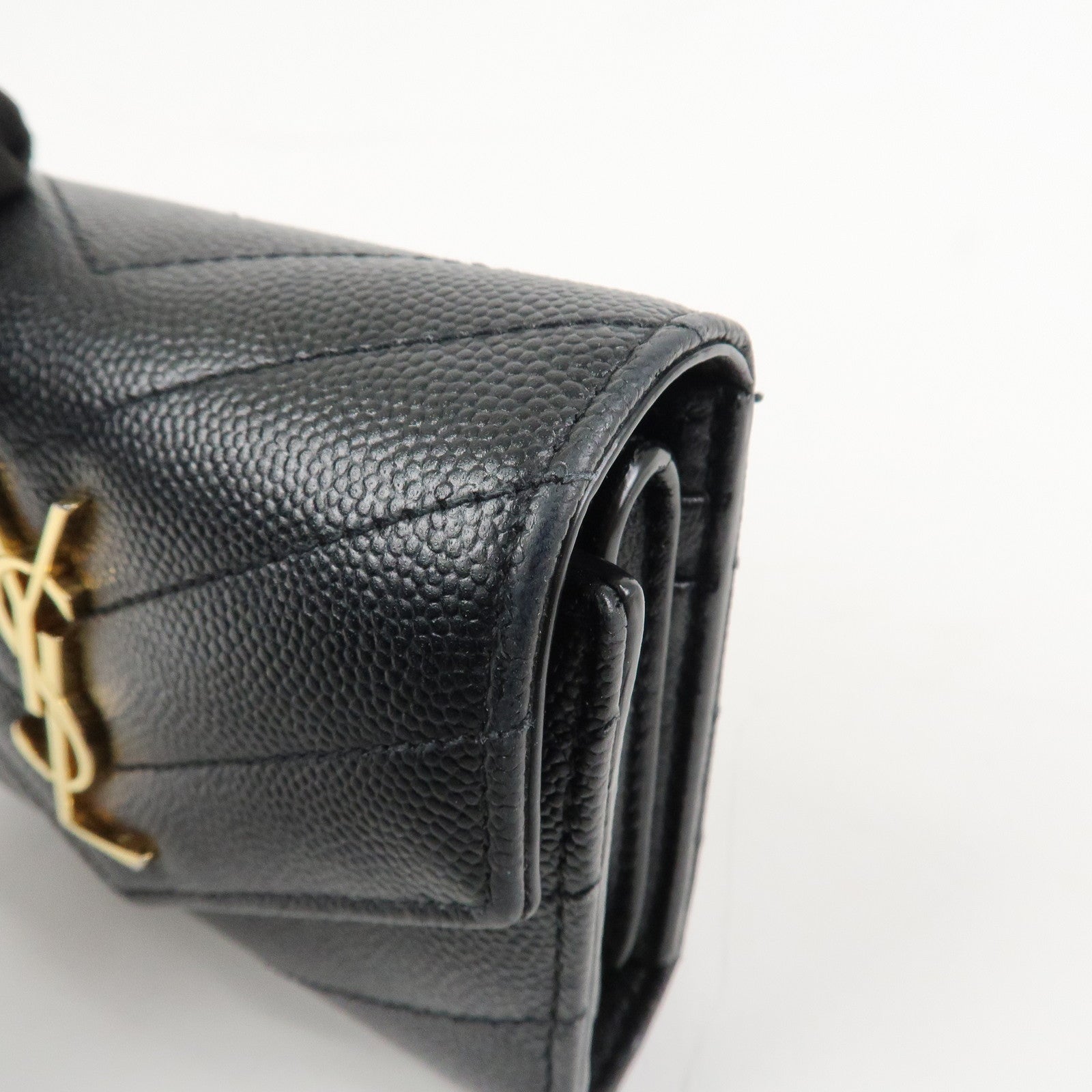 SAINT LAURENT Cassandra Leather Compact Wallet Black