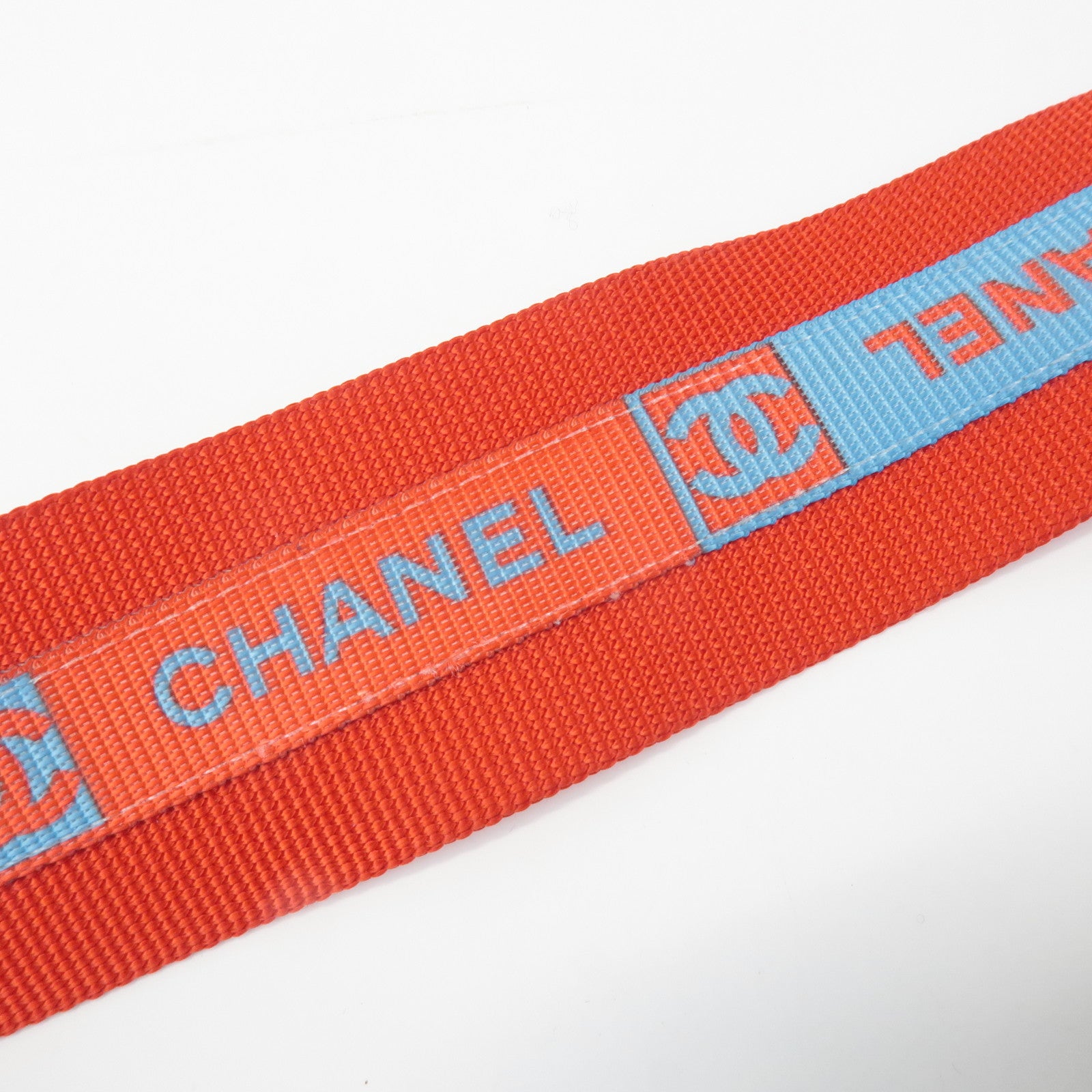 CHANEL Sportsline COCO Mark Nylon Canvas Shoulder Bag Red Blue Used