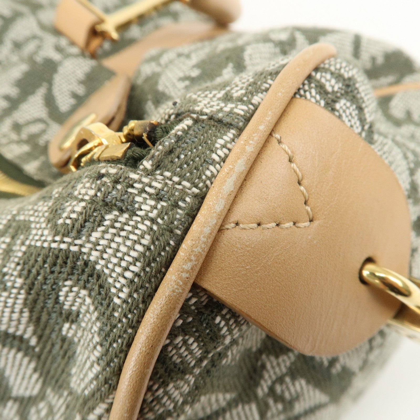 Christian Dior Trotter Canvas Leather Boston Bag Hand Bag Khaki