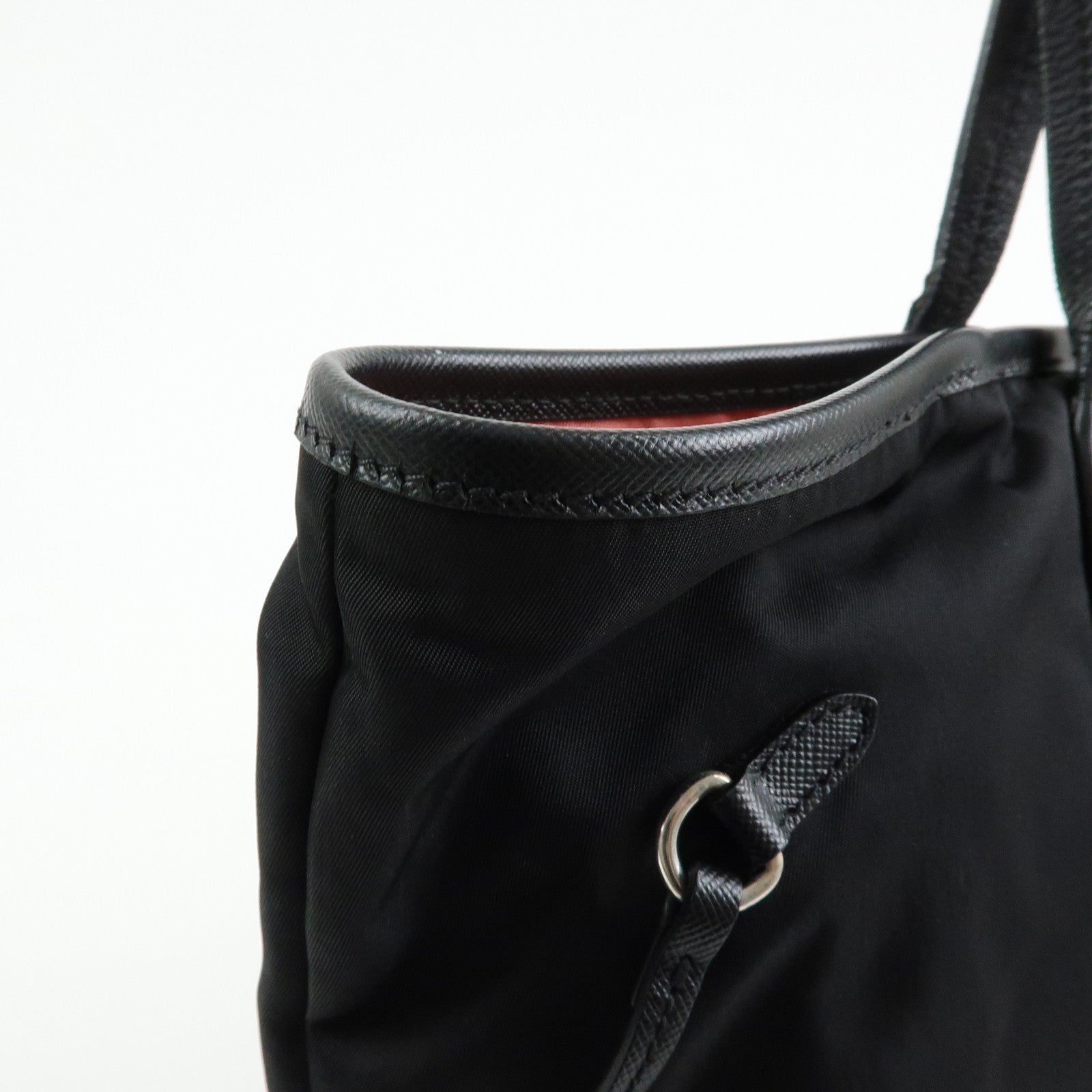 PRADA Logo Nylon Leather Tote Bag Shoulder Bag Hand Bag Black