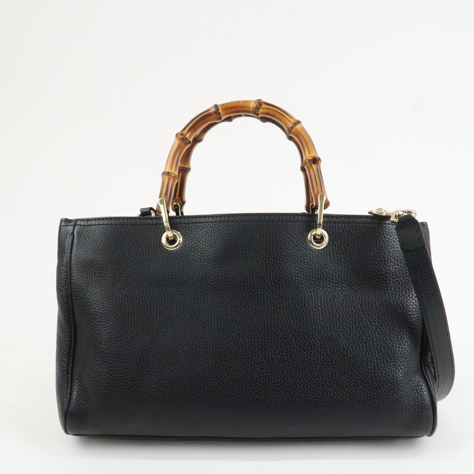 GUCCI Bamboo Leather 2WAY Shopper Medium Tote Bag Black 323660