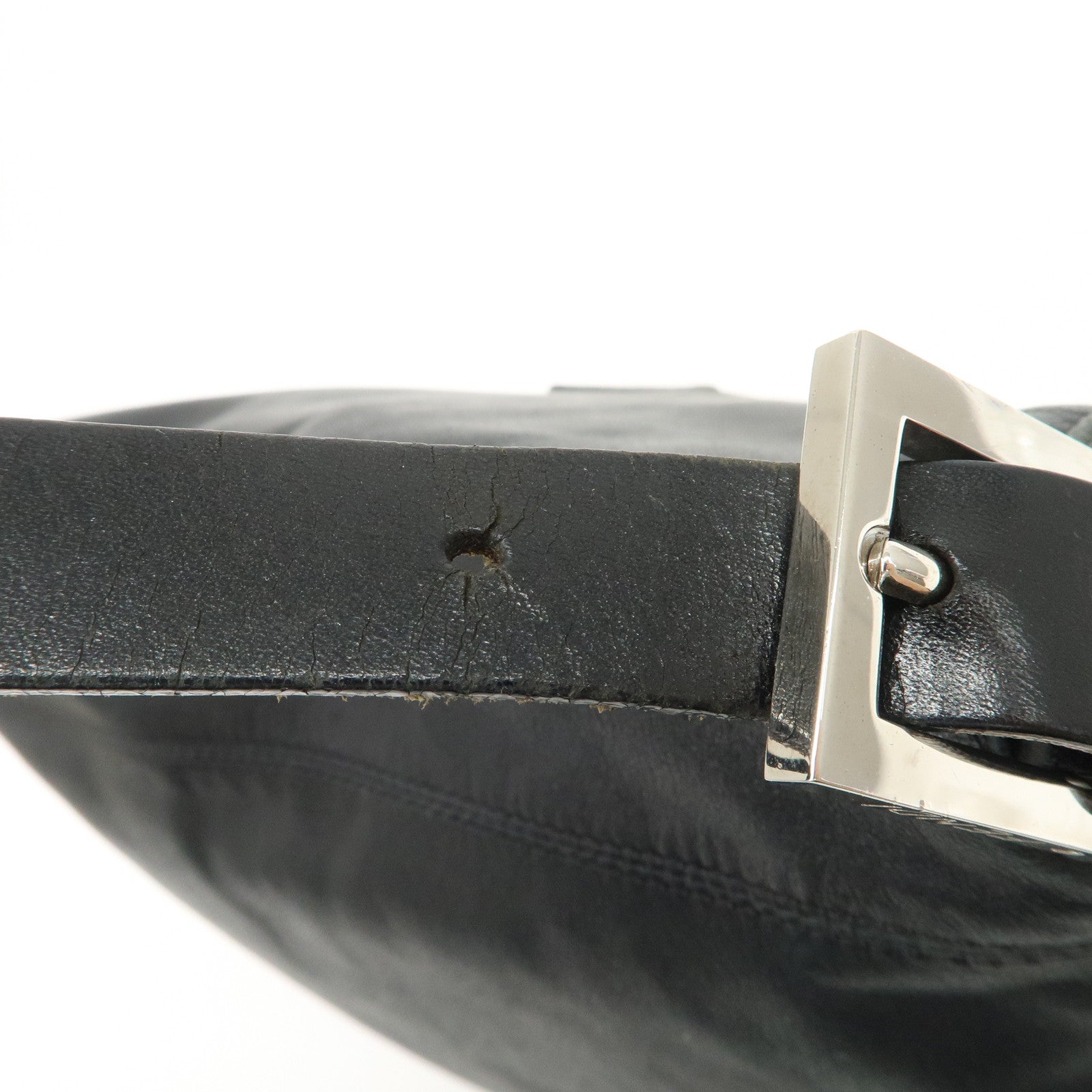 FENDI Mamma Baguette Leather Shoulder Bag Black 26325 Used