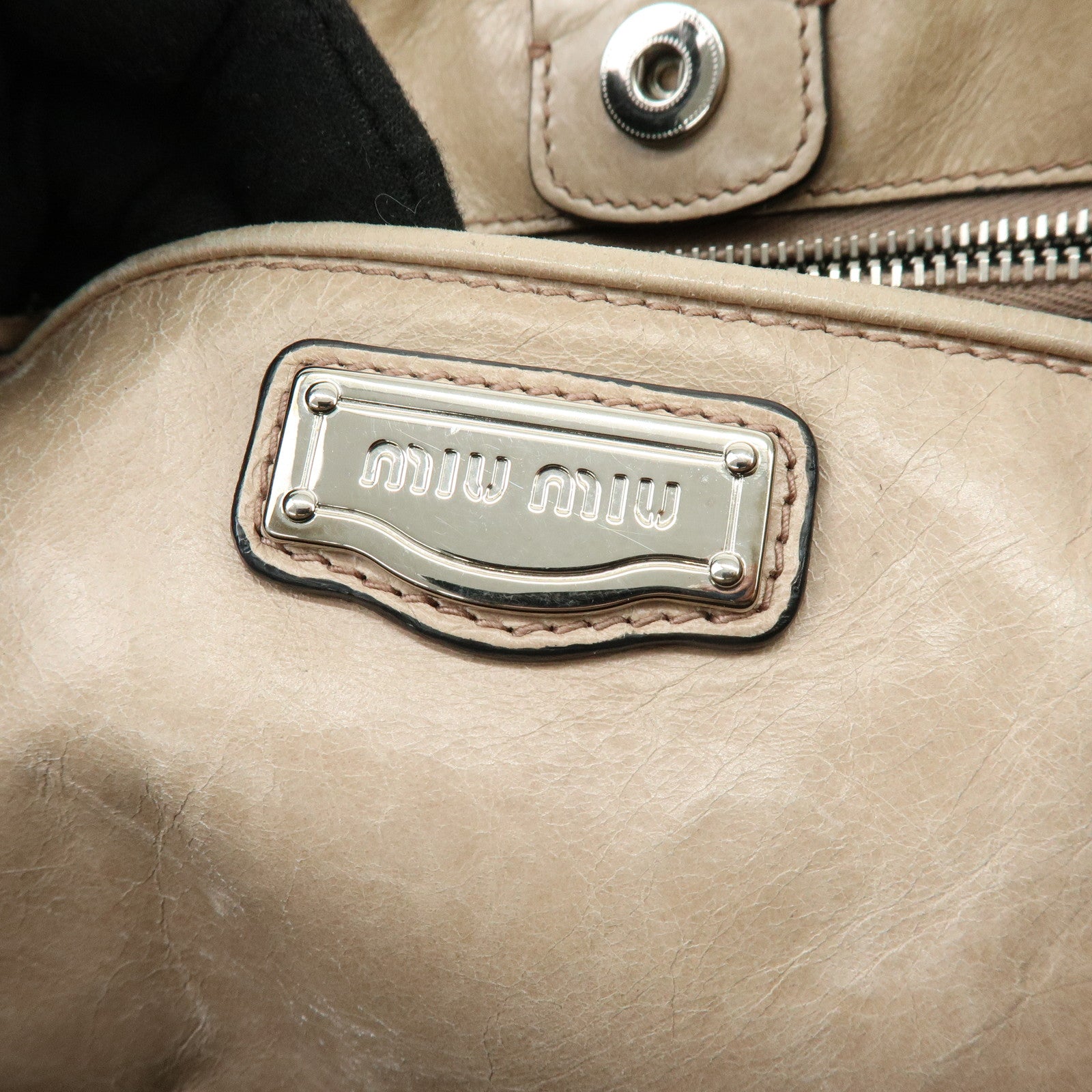 MIU MIU Leather 2Way Bag Hand Bag Shoulder Bag Beige RN0685