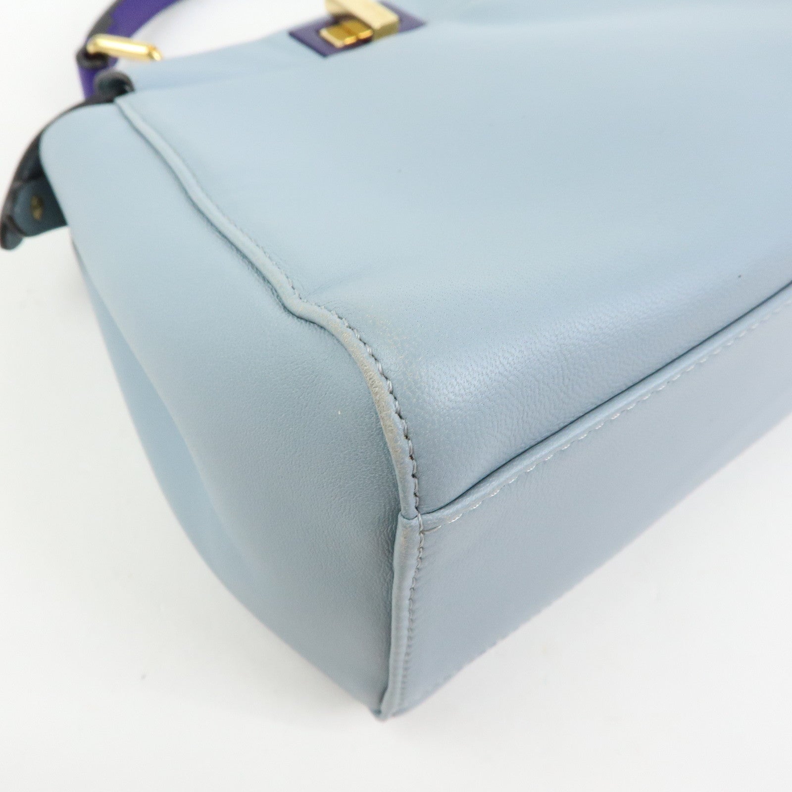 FENDI Peekaboo Mini Leather 2Way Shoulder Bag Hand Bag Blue 8BN244
