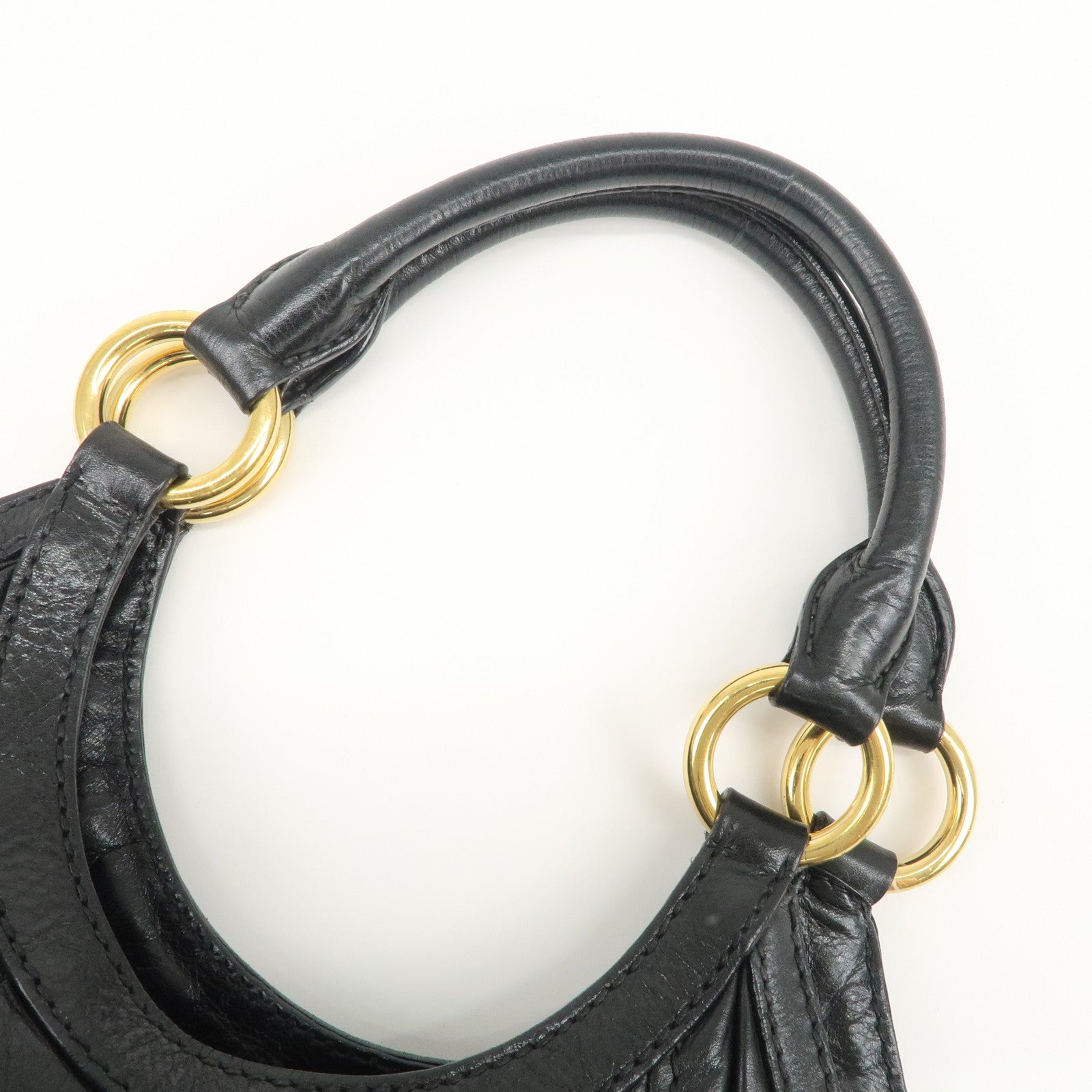 MIUMIU Logo Leather Shoulder Bag Tote Bag Black GOLD HDW Used