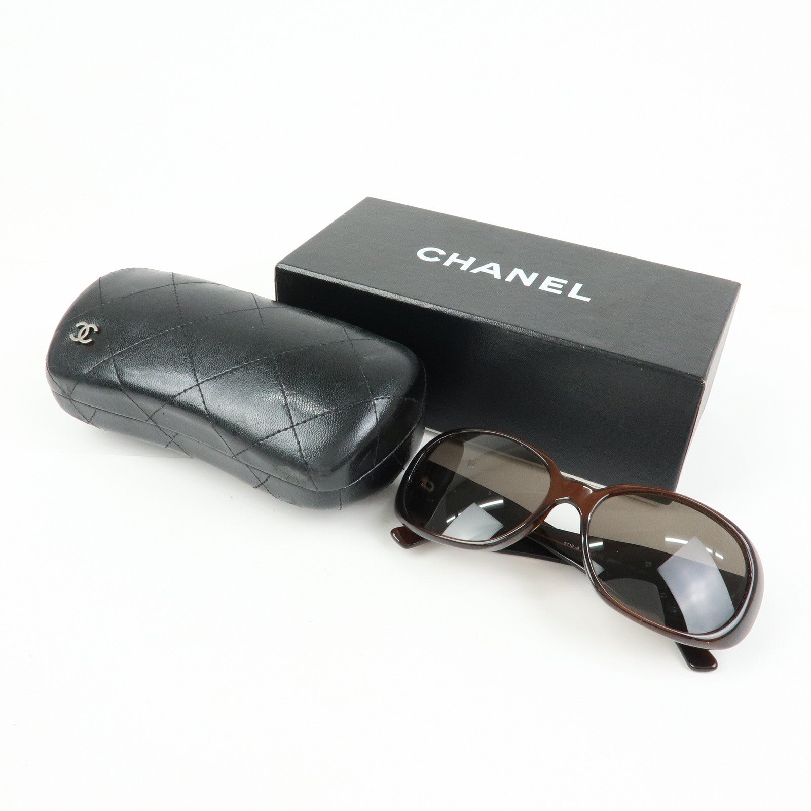 CHANEL Camellia Plastic Sunglasses Brown 5113-A56□16