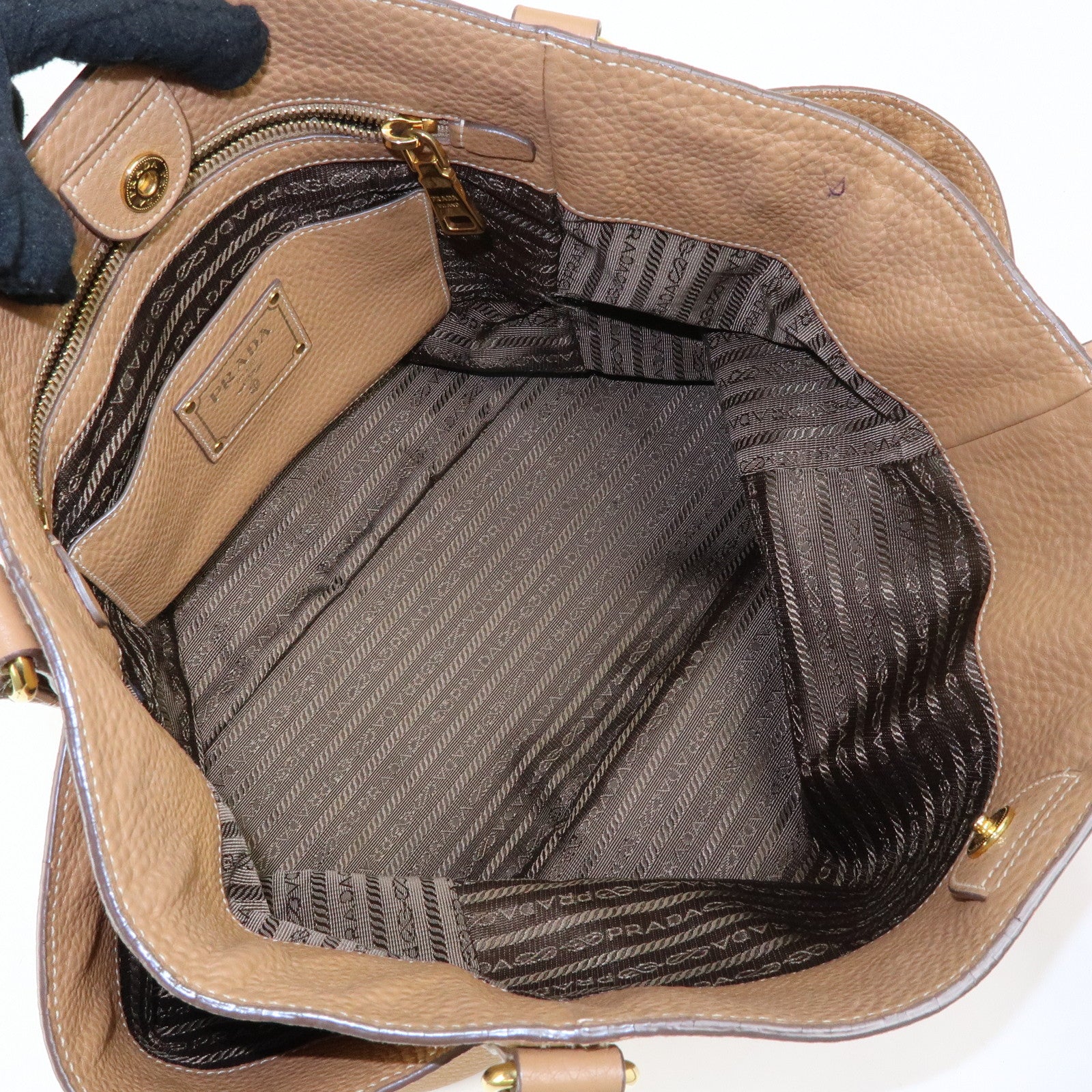 PRADA Vitello Daino Leather Tote Bag Shoulder Bag Brown BR4970