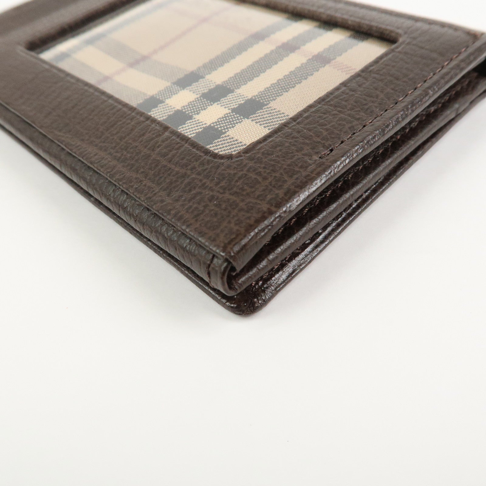 BURBERRY Calf Leather Card Case Card Holder Fragment Case Brown