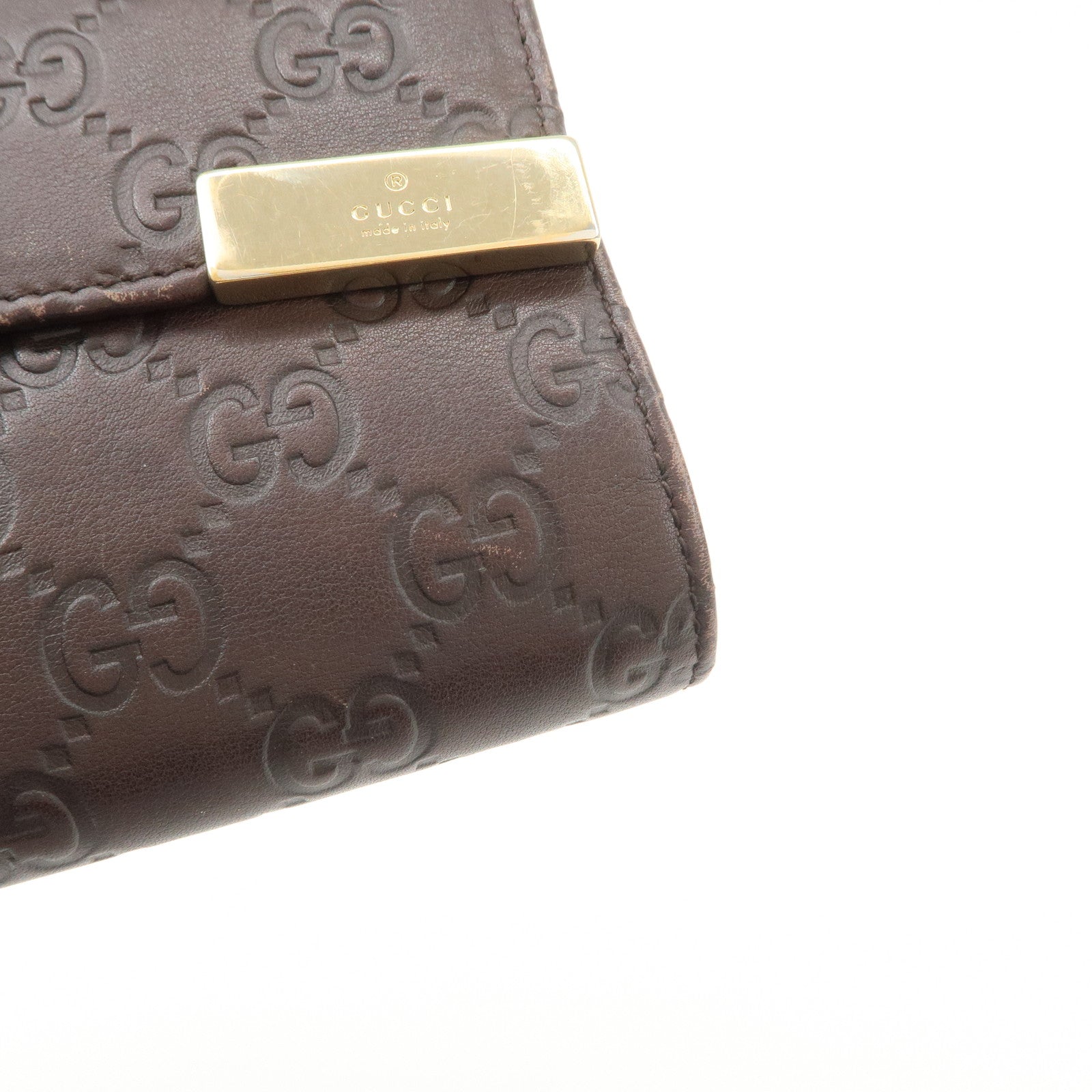 GUCCI Guccissima Leather Tri-Fold Compact Wallet Brown 256935