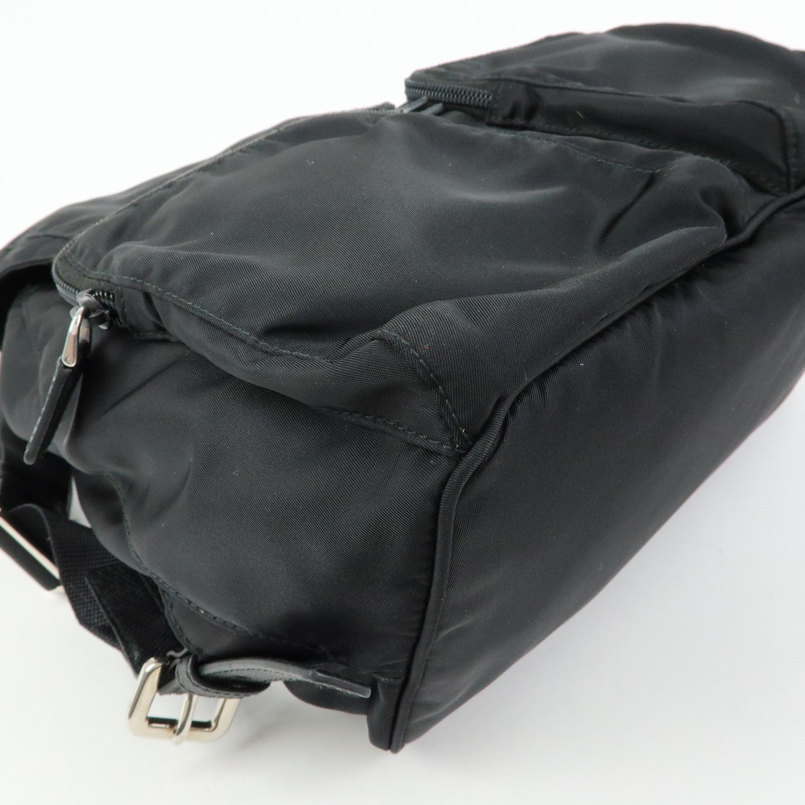 PRADA Triangle Logo Nylon Leather Backpack Rucksack Black 1BZ005