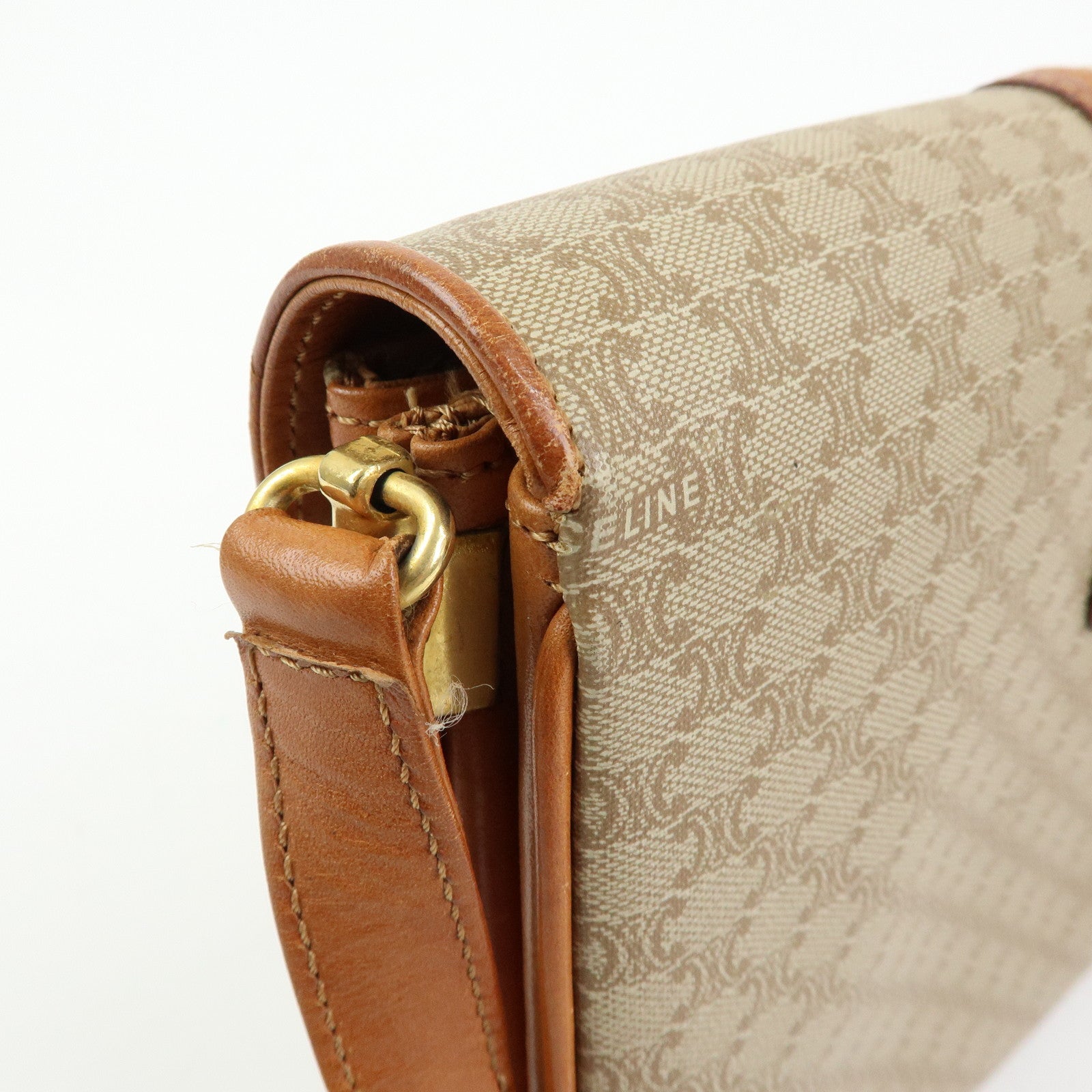 CELINE Macadam PVC Leather Shoulder Bag Crossbody Bag Beige