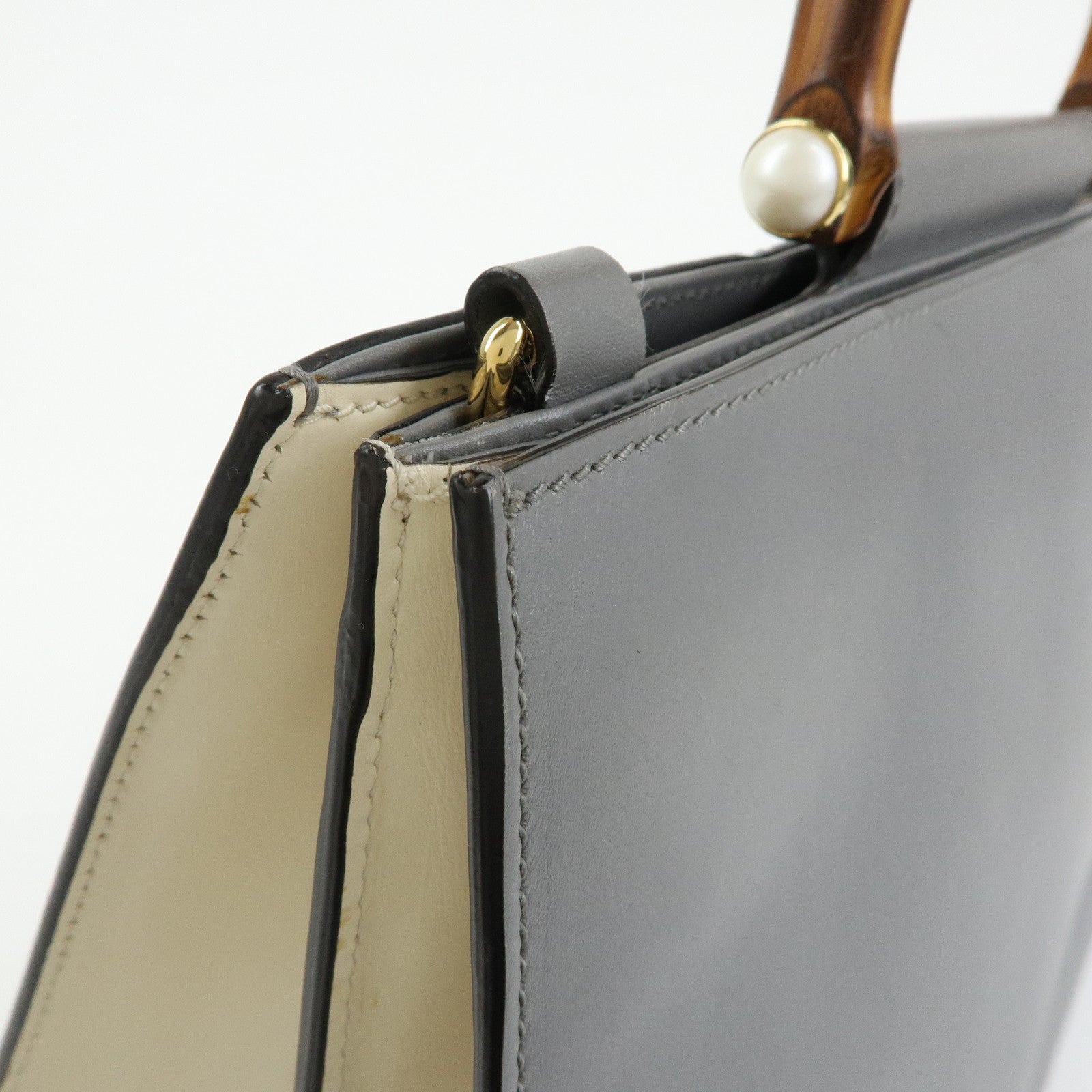 GUCCI Sherry Bamboo Nymphaea Leather 2Way Bag Gray White 453764