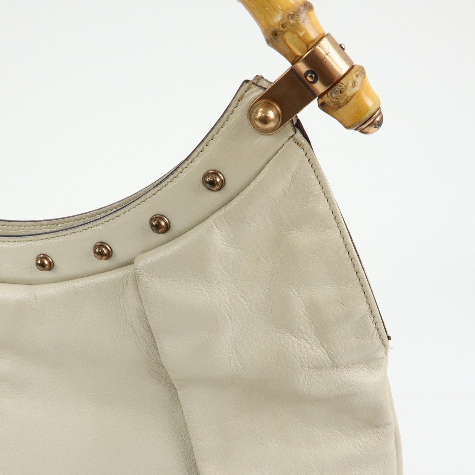 GUCCI Bamboo Leather Hand Bag Shoulder Bag Ivory 124293