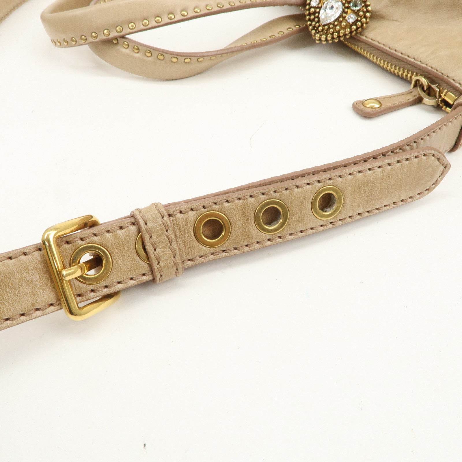 MIU MIU Logo Leather 2Way Bag Hand Bag Shoulder Bag Beige RN0728