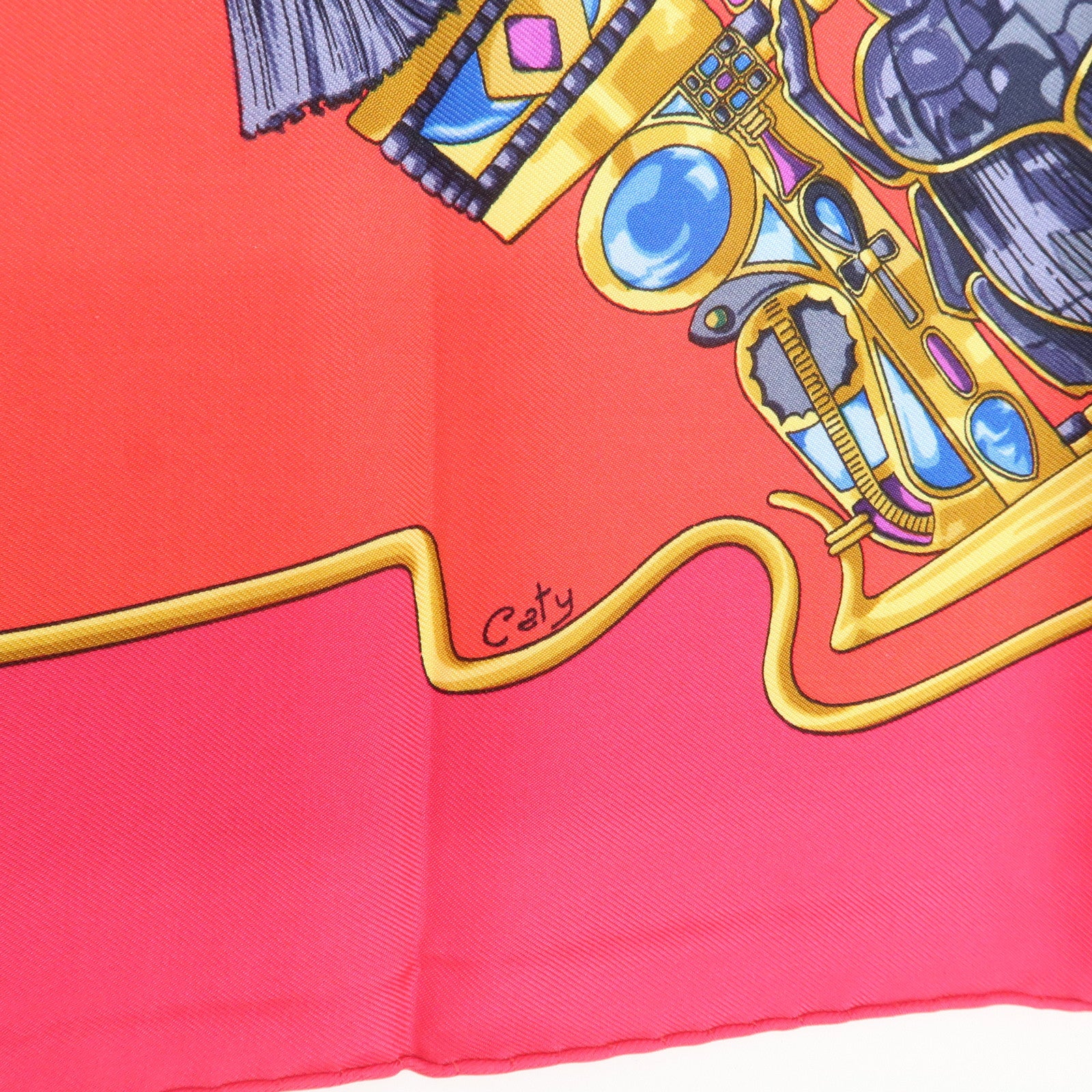 HERMES Carre 90 Silk 100% Caty Scarf Pink Multi Color