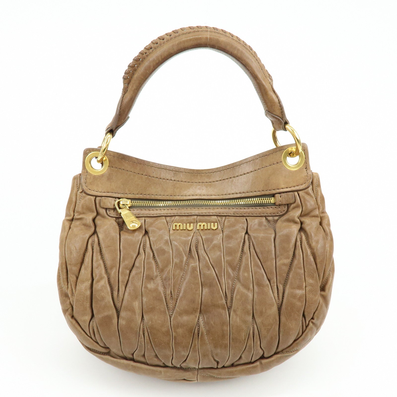 MIU MIU Matelasse Leather 2Way Bag Hand Bag Shoulder Bag Brown