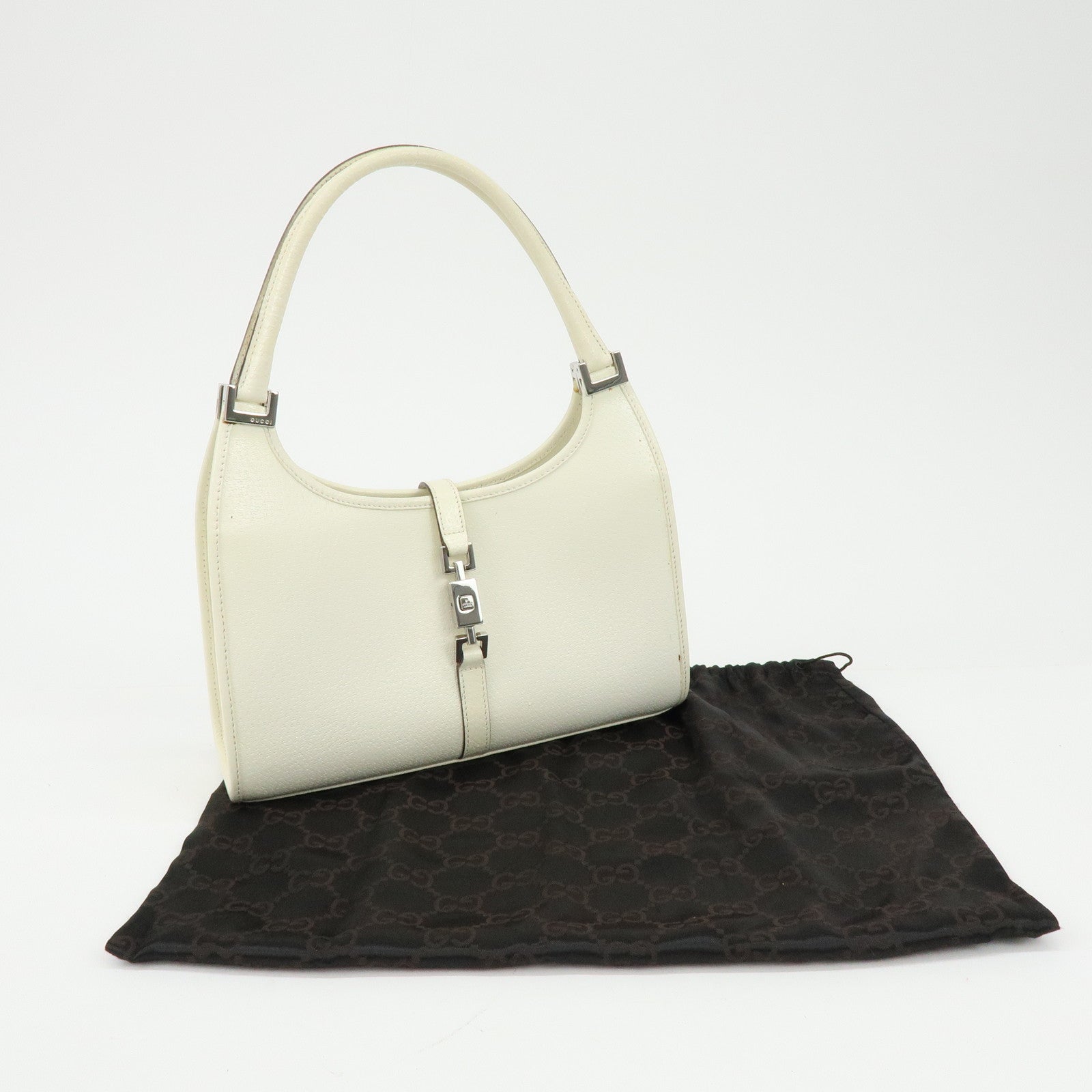 GUCCI Jackie GG Leather Shoulder Bag Hand Bag White 002.1068