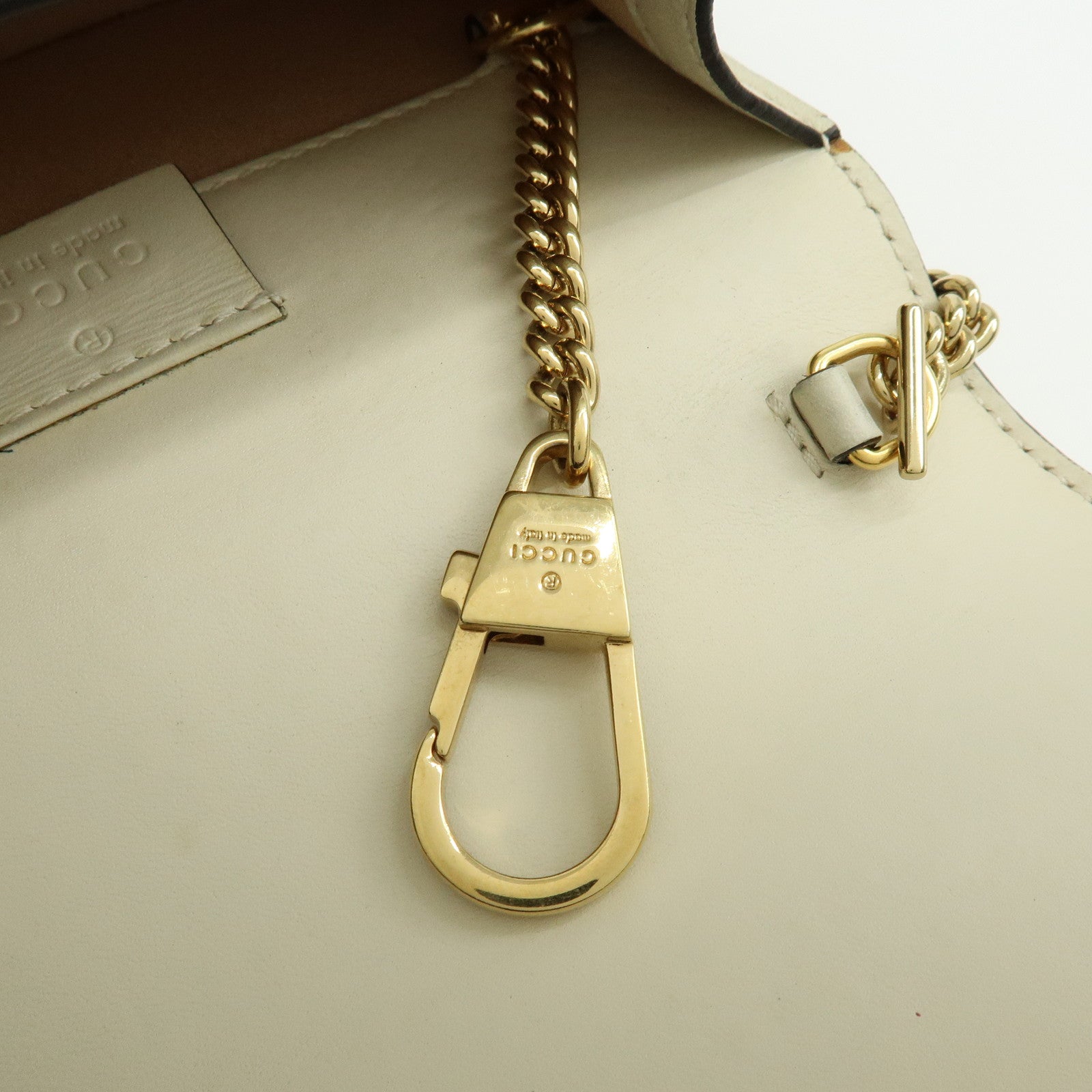 GUCCI Sherry Silvie Leather Canvas Chain Shoulder Bag White 494646