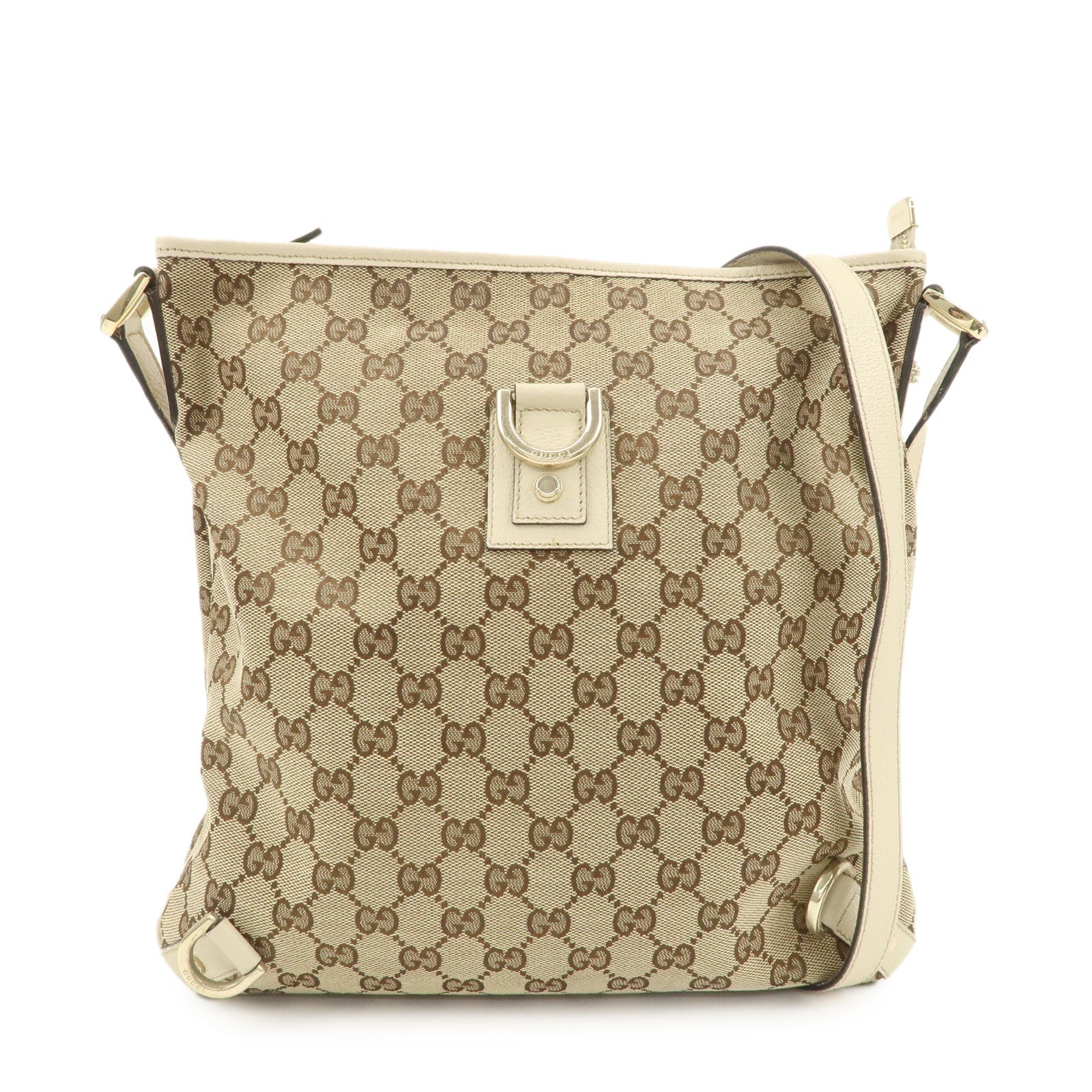 GUCCI Abbey GG Canvas Leather Shoulder Bag Beige Ivory 131326