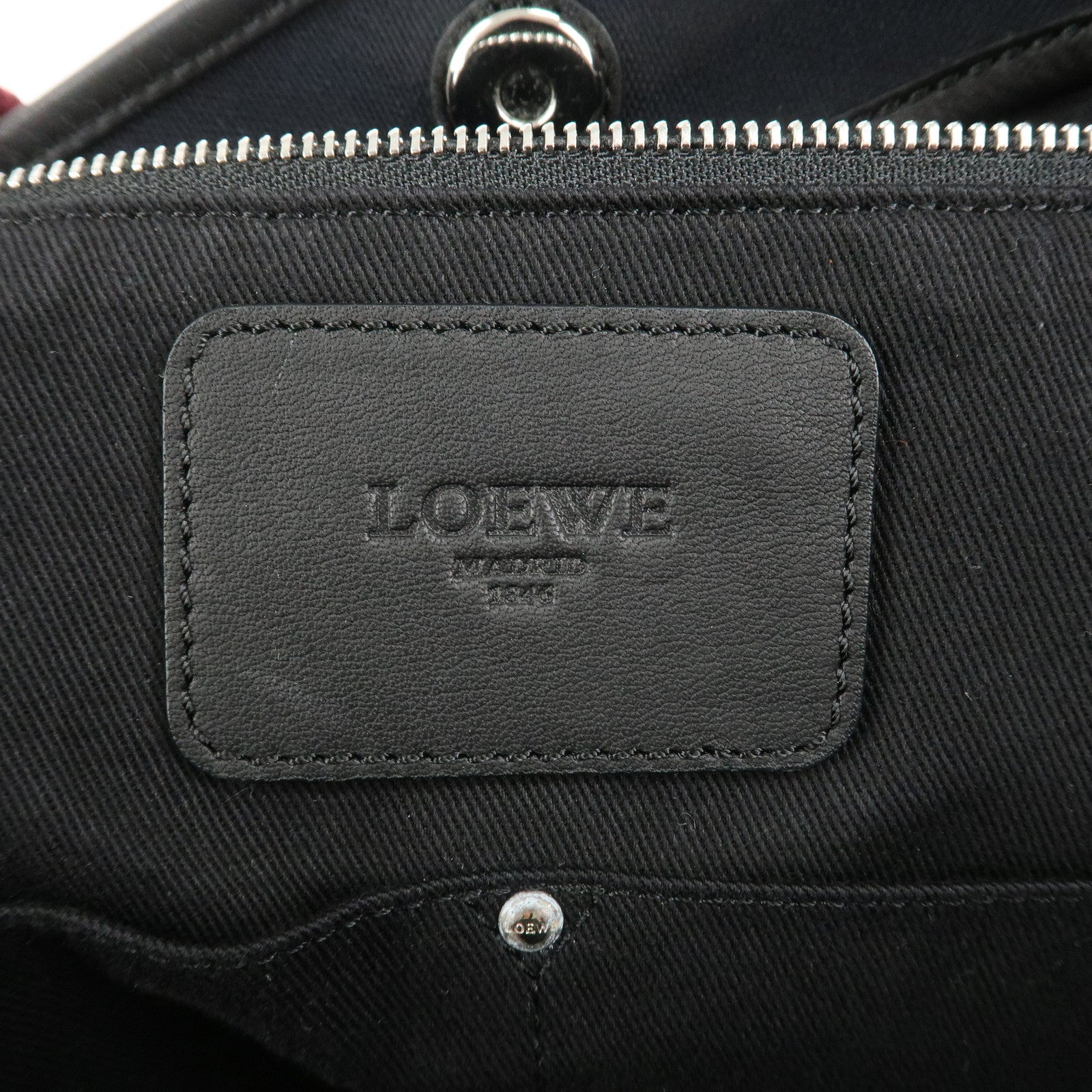 LOEWE Heritage Canvas Leather Tote Bag Hand Bag Black Bordeaux