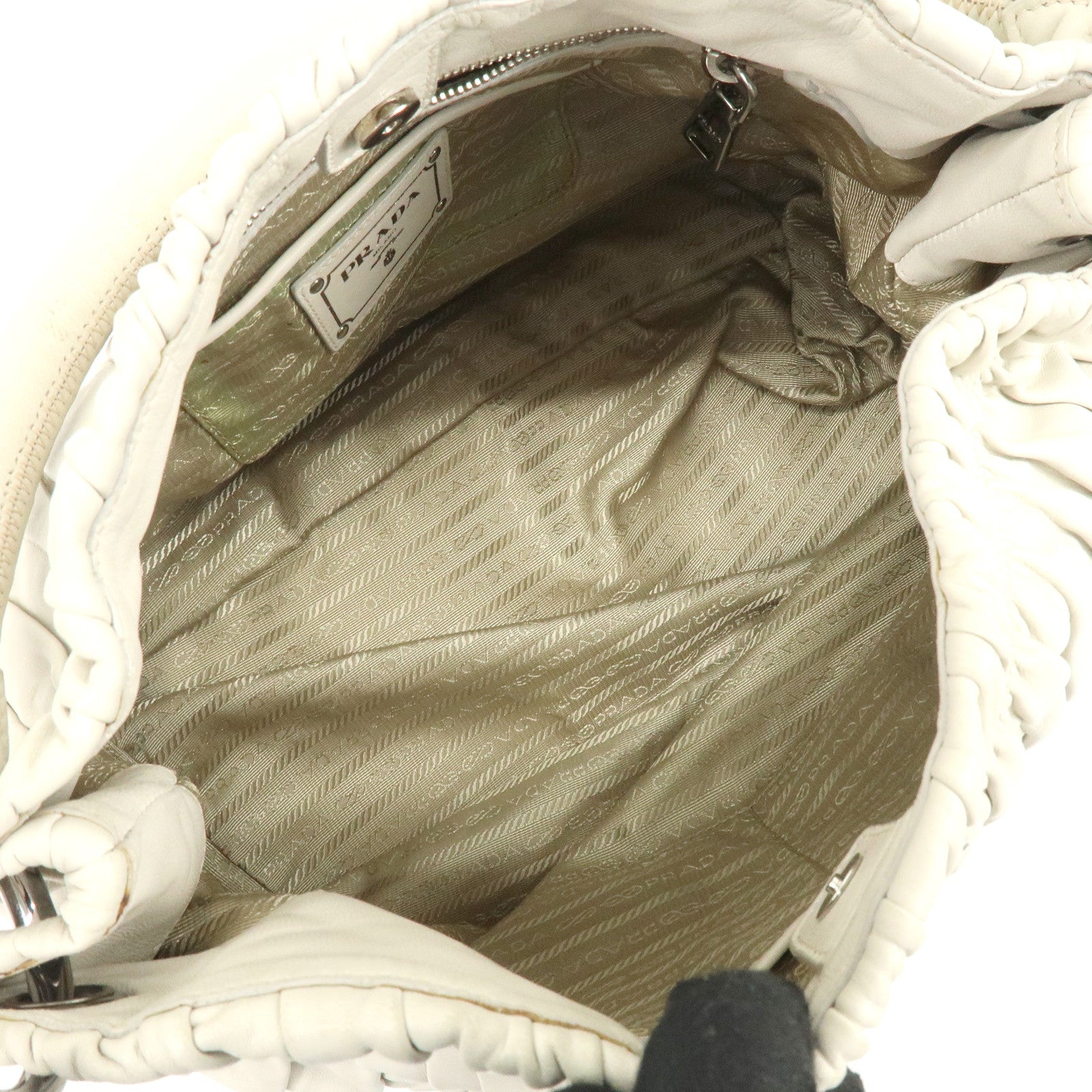 PRADA Gathered Leather Shoulder Bag Hand Bag Light Beige