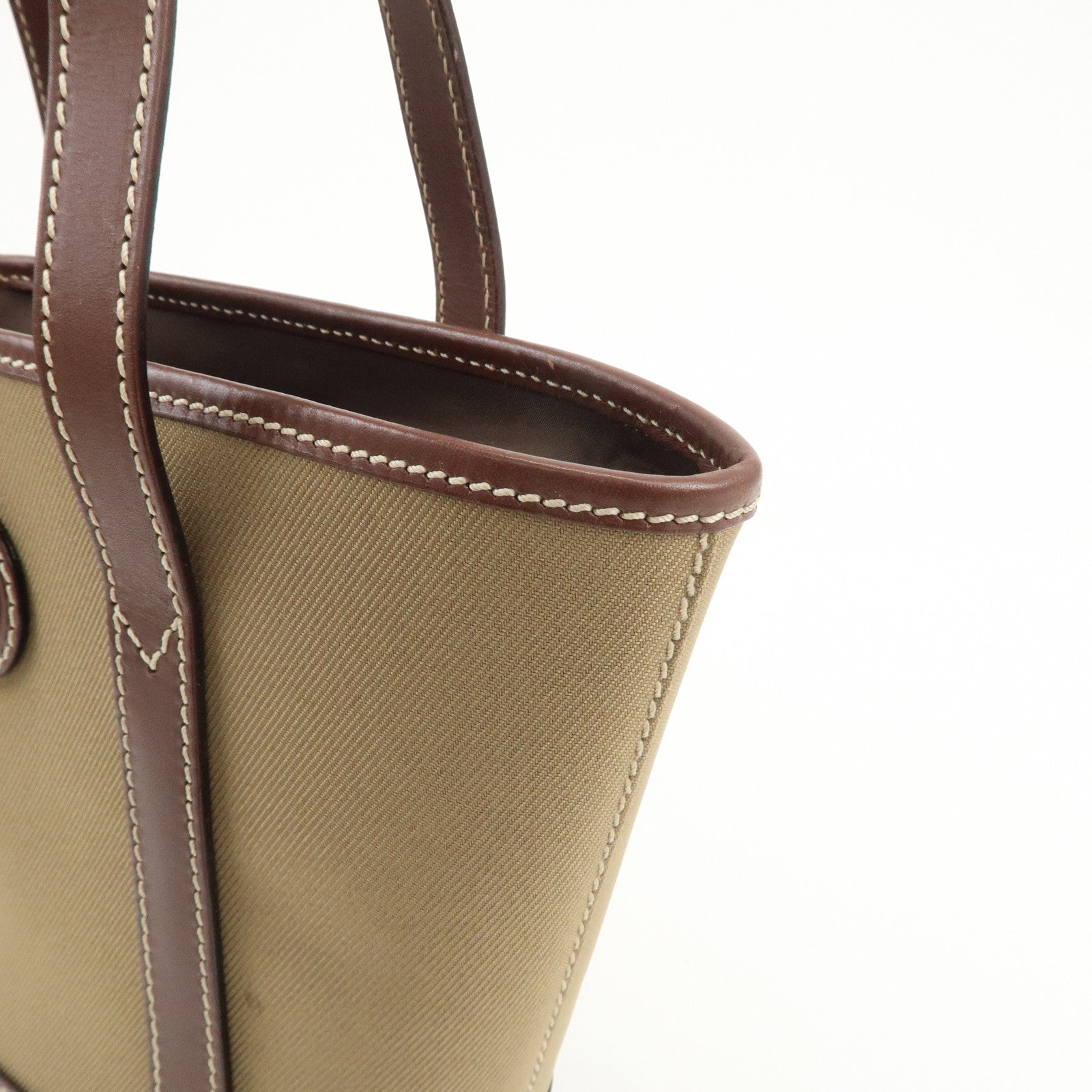 HUNTING WORLD Canvas Leather Tote Bag Hand Bag Khaki Brown