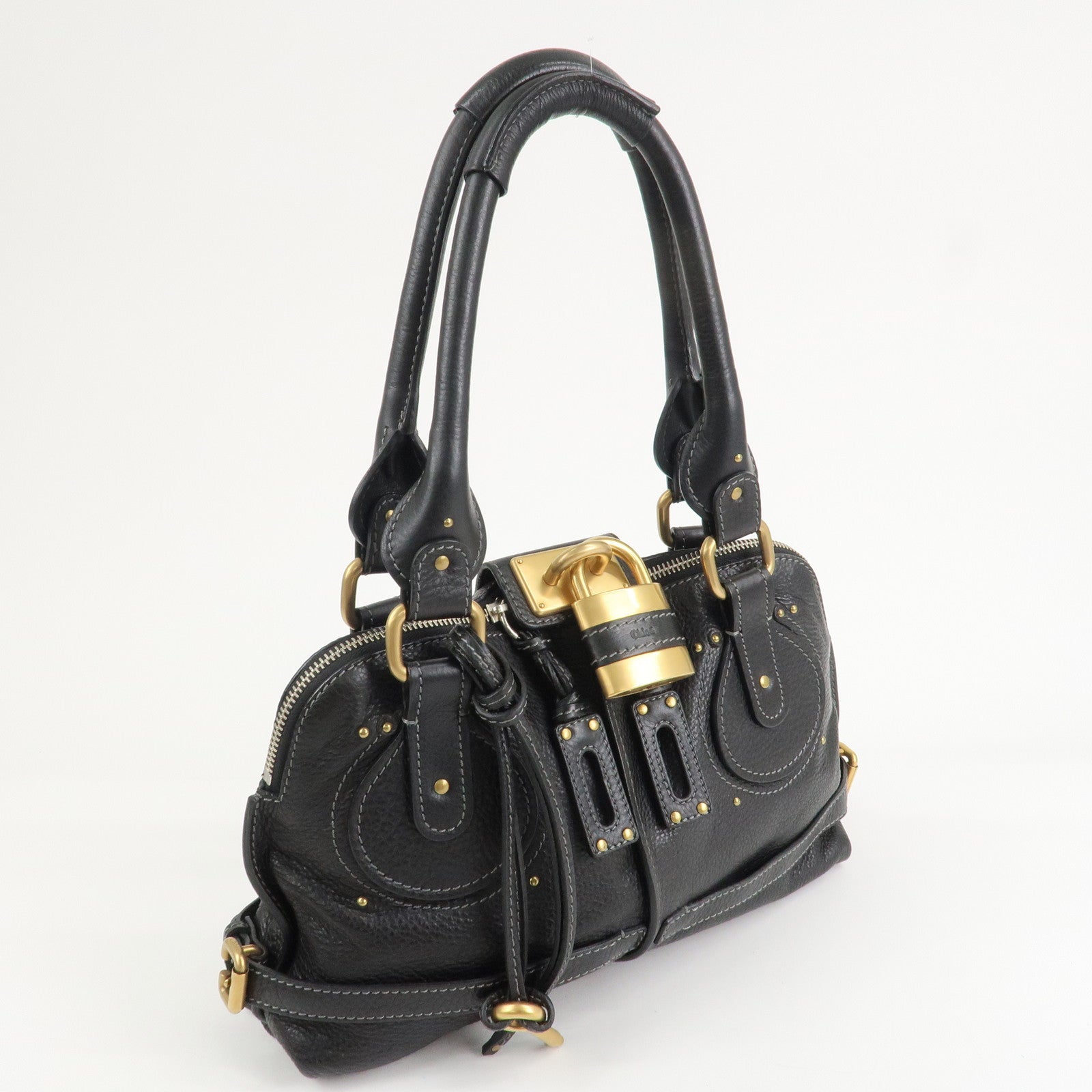 Chloe Paddington Leather Hand Bag Shoulder Bag Black Gold Hardware