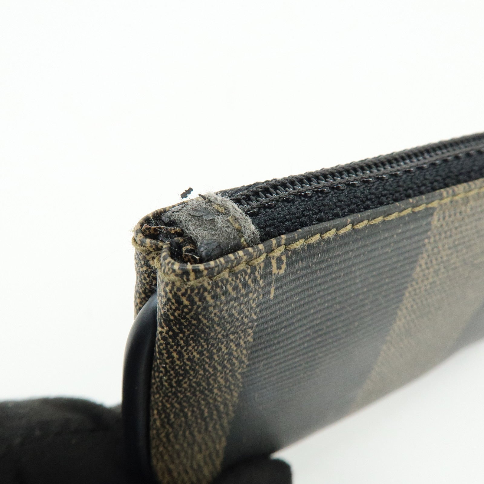 FENDI Pequin PVC Coated Canvas Coin Case Black Beige