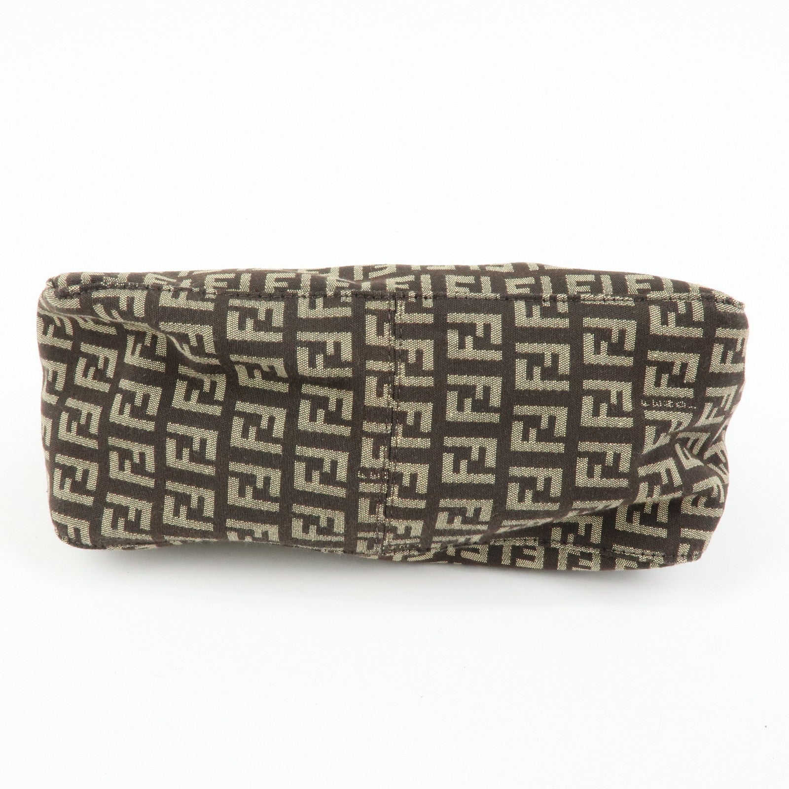 FENDI Zucchino Canvas Leather Hand Bag Pouch Brown 8N0005