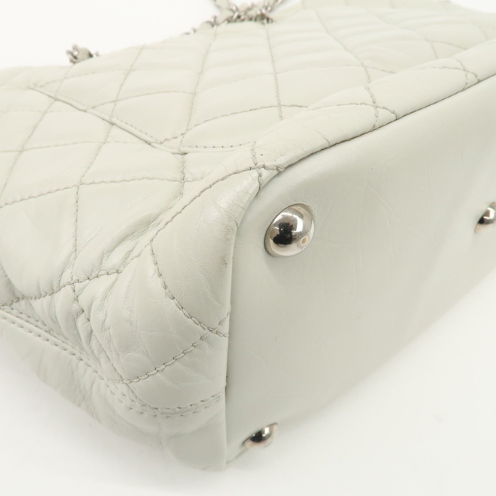 CHANEL Cambon Line Cotton Club Lamb Skin Shoulder Bag Hand Bag White A34318 Used