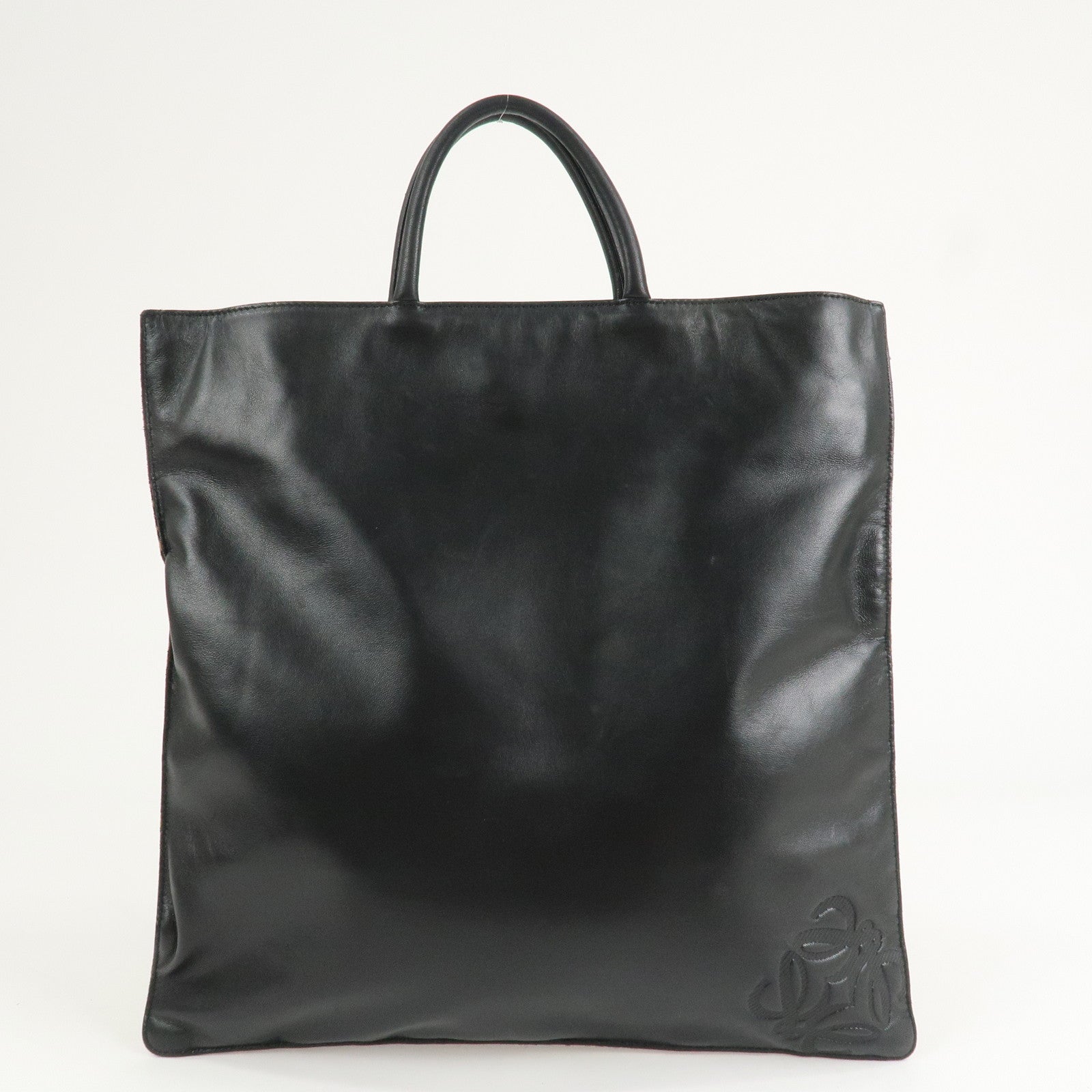 LOEWE Anagram Leather Tote Bag Leopard Black
