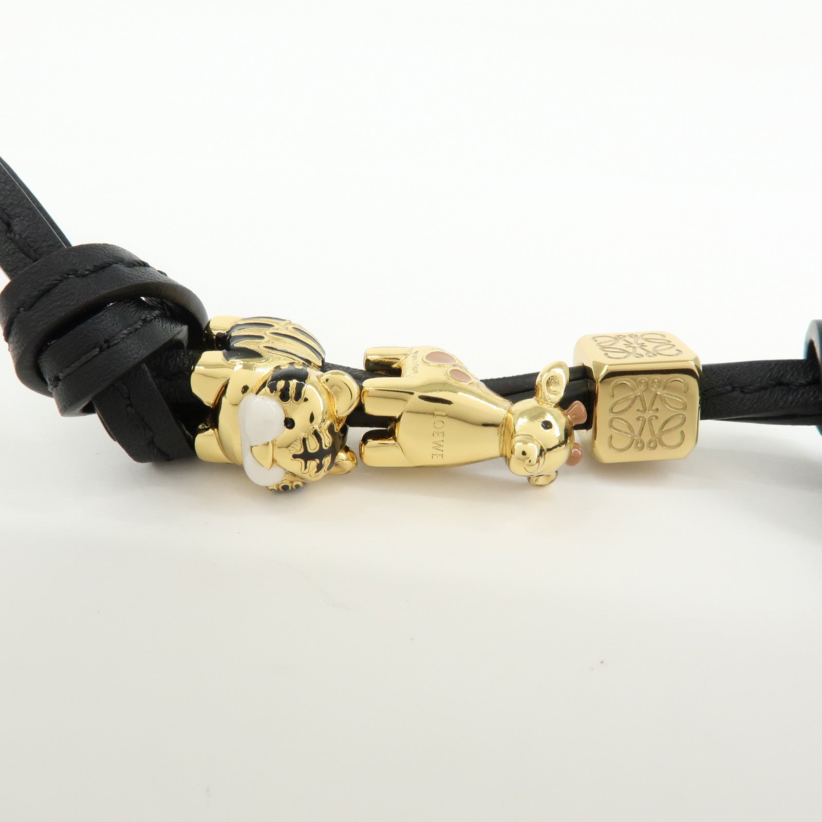 LOEWE Anagram Personalization Metal Leather Bag Charm Black Gold
