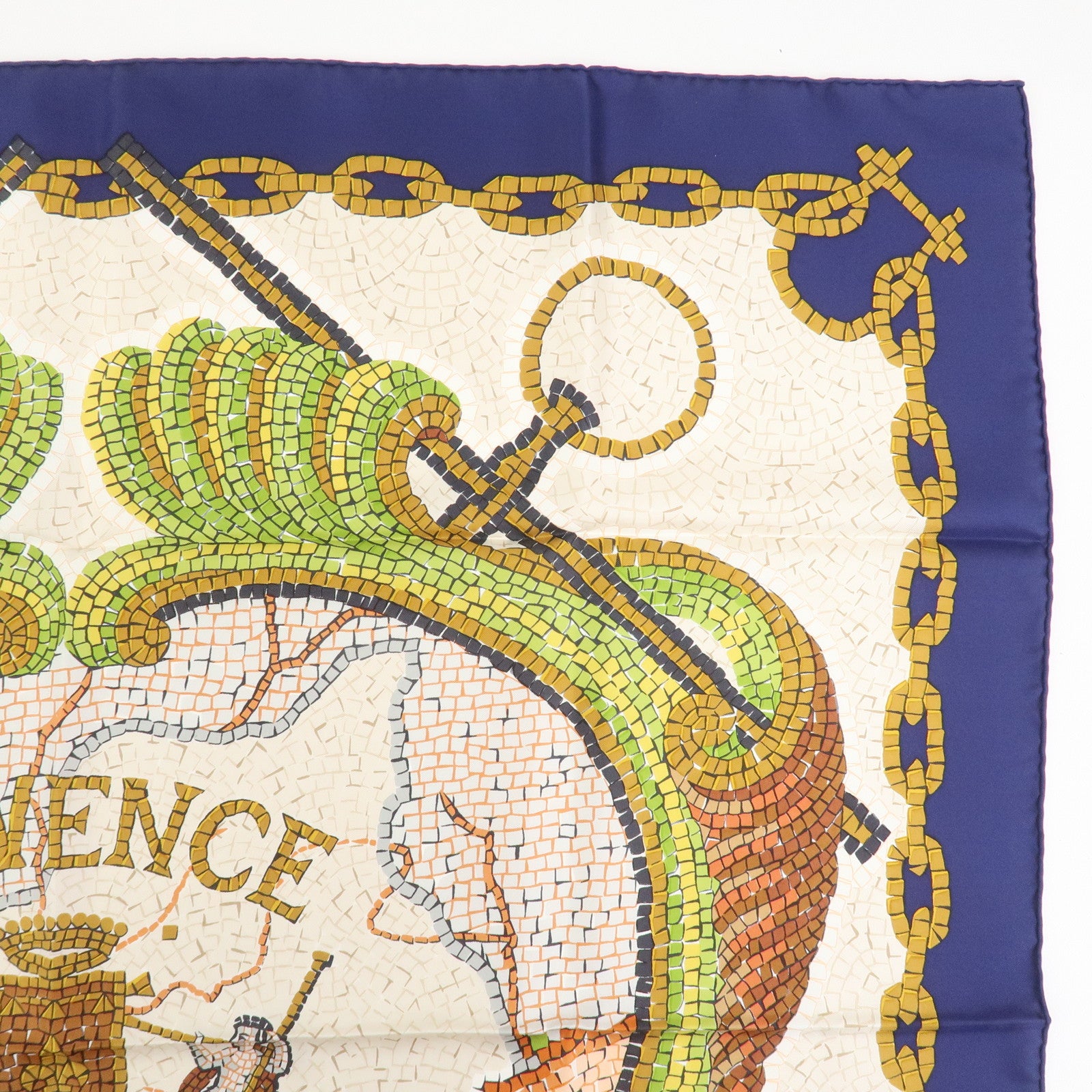 HERMES Carre 90 Silk 100% PROVENCE Scarf Navy Ivory