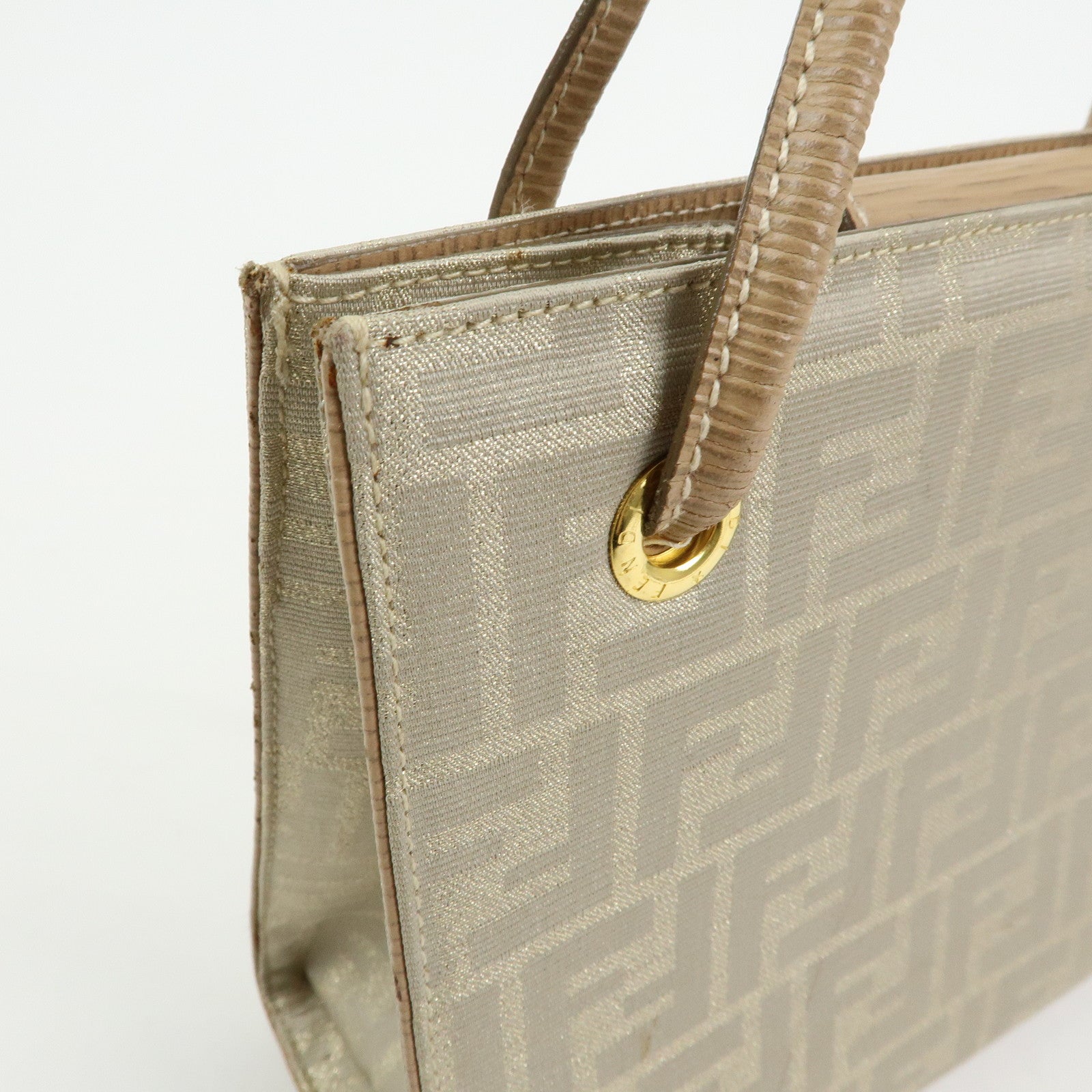 FENDI Zucca Canvas Leather Shoulder Bag Beige