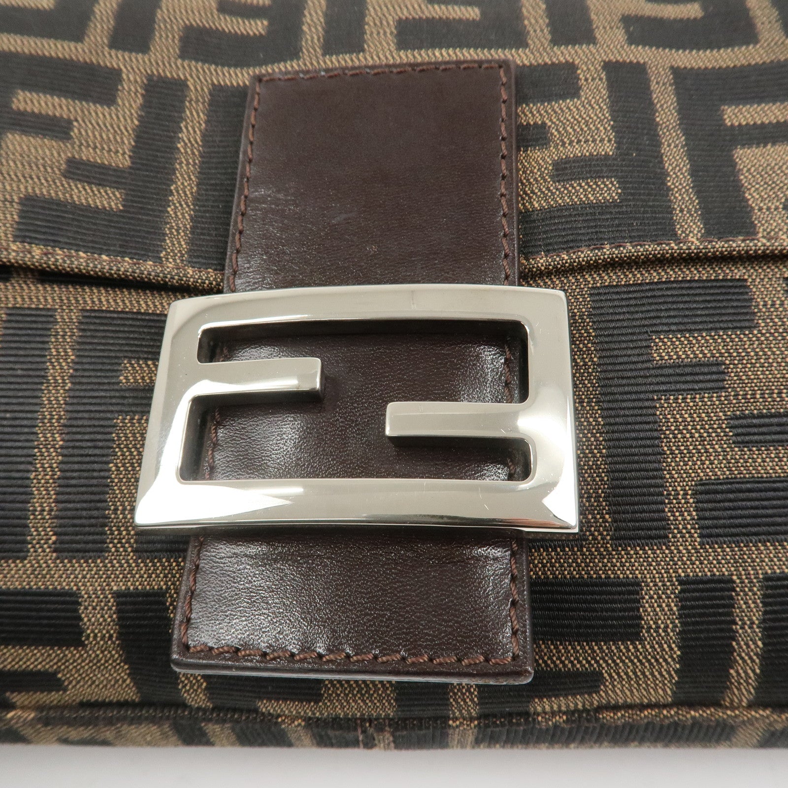 FENDI Zucca Mamma Baguette Canvas Leather Shoulder Bag Brown 26424