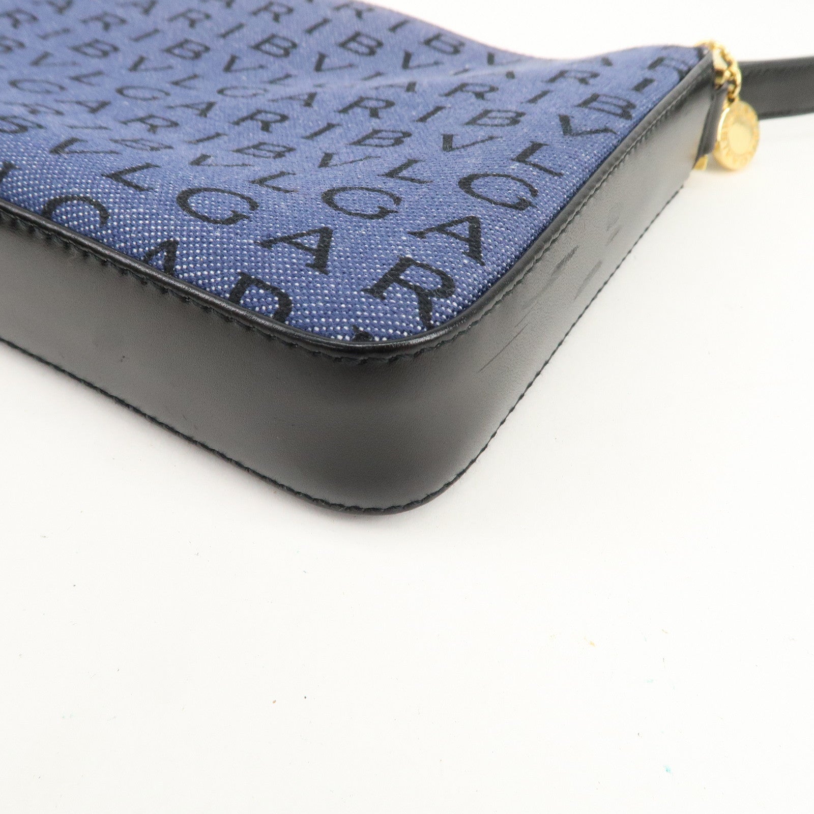 BVLGARI Logo Mania Canvas Leather Shoulder Bag Hand Bag Denim Black