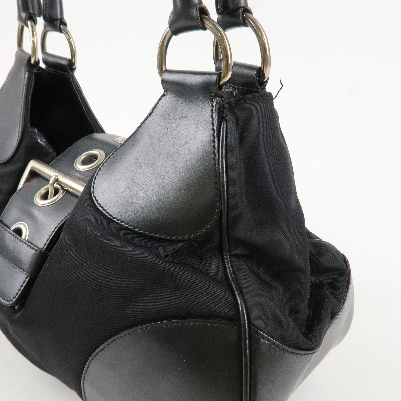 PRADA Moon Silhouette Shoulder Bag Hand bag Black Silver HDW BR0828 Used