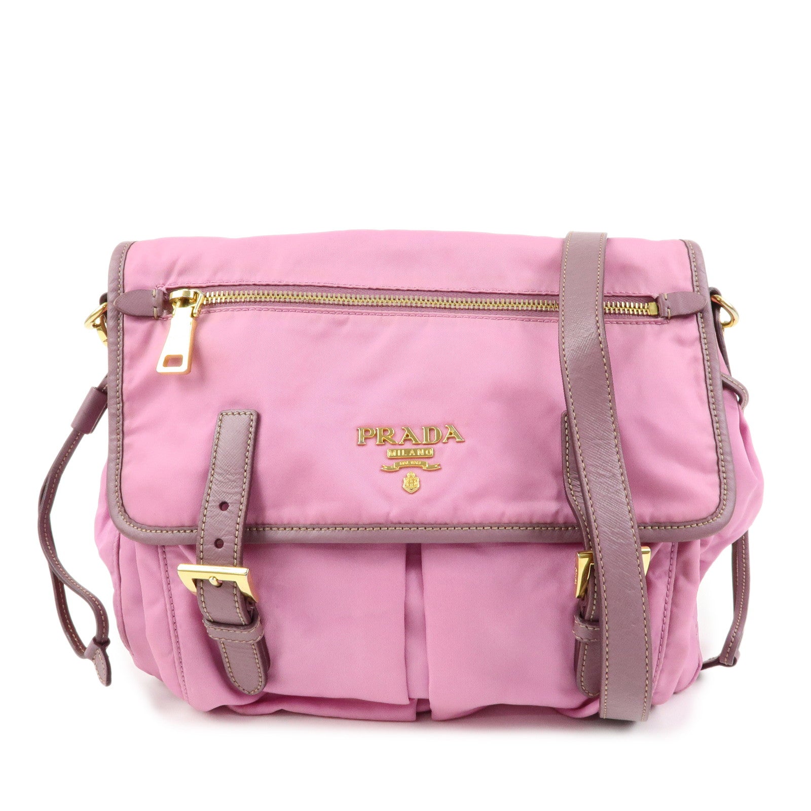PRADA Nylon Saffiano Leather Shoulder Bag Crossbody Bag Purple