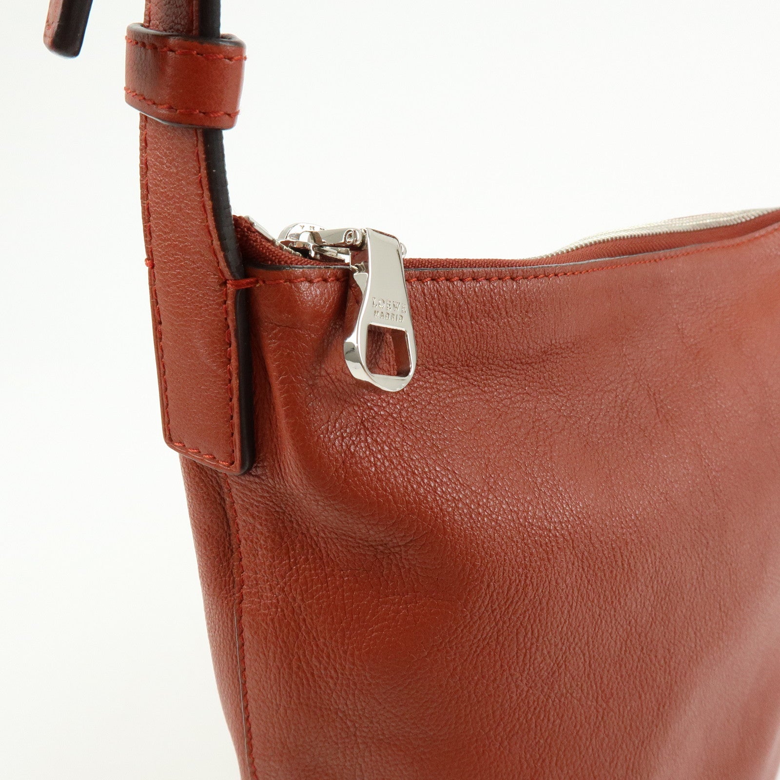 LOEWE Anagram Calf Leather Shoulder Bag Red Brown