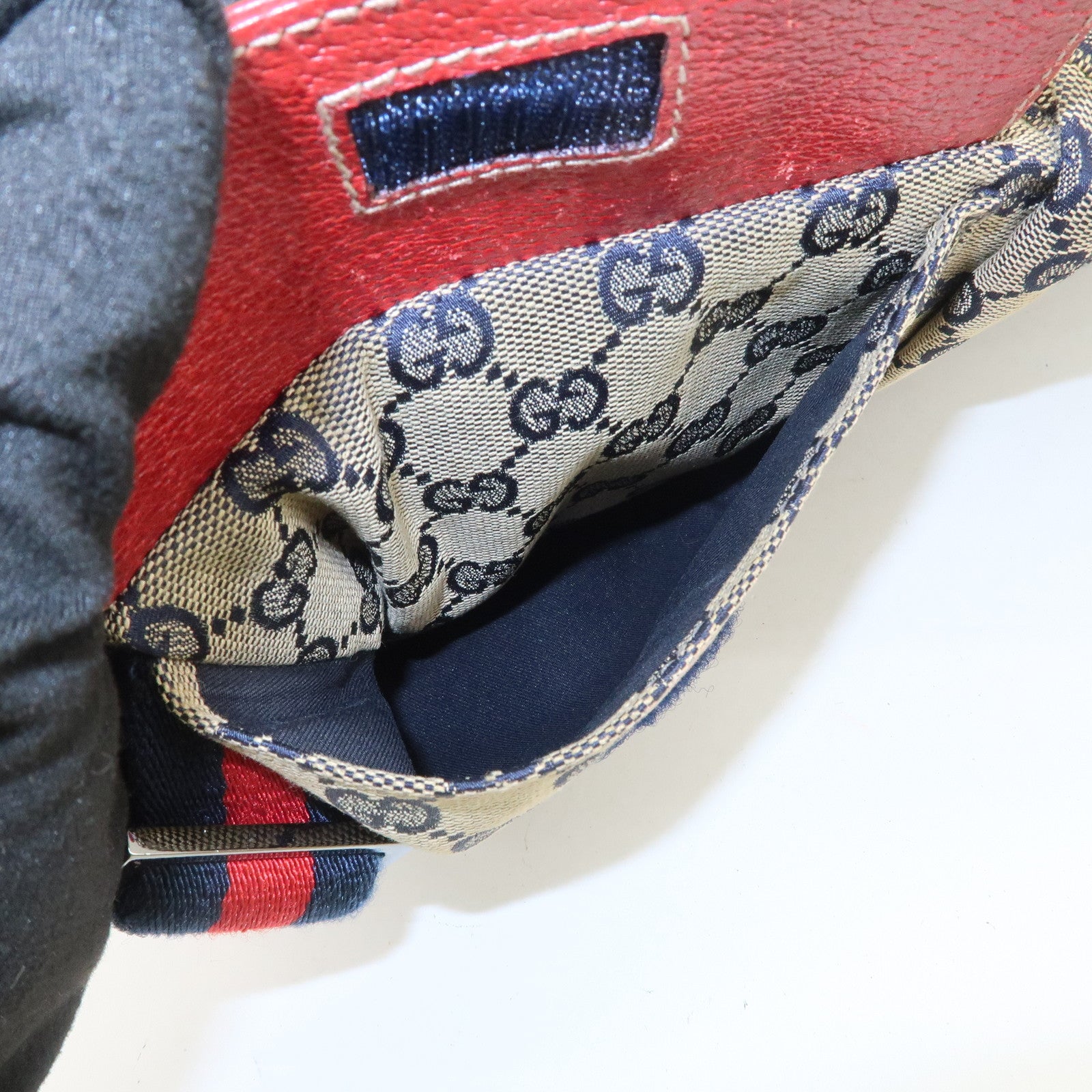 GUCCI Sherry GG Canvas Waist Bag Crossbody Bag Beige Red 28566