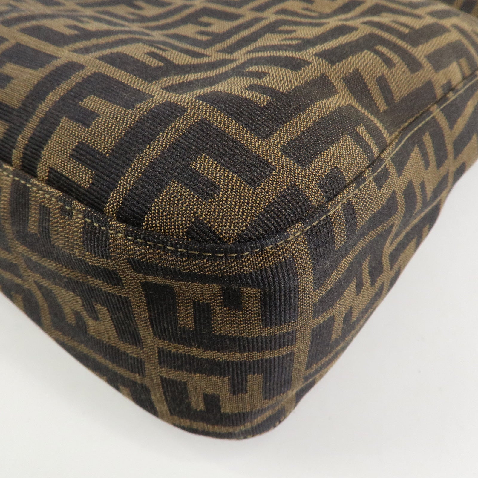 FENDI Zucca Canvas Leather Shoulder Bag Hand Bag Brown Black