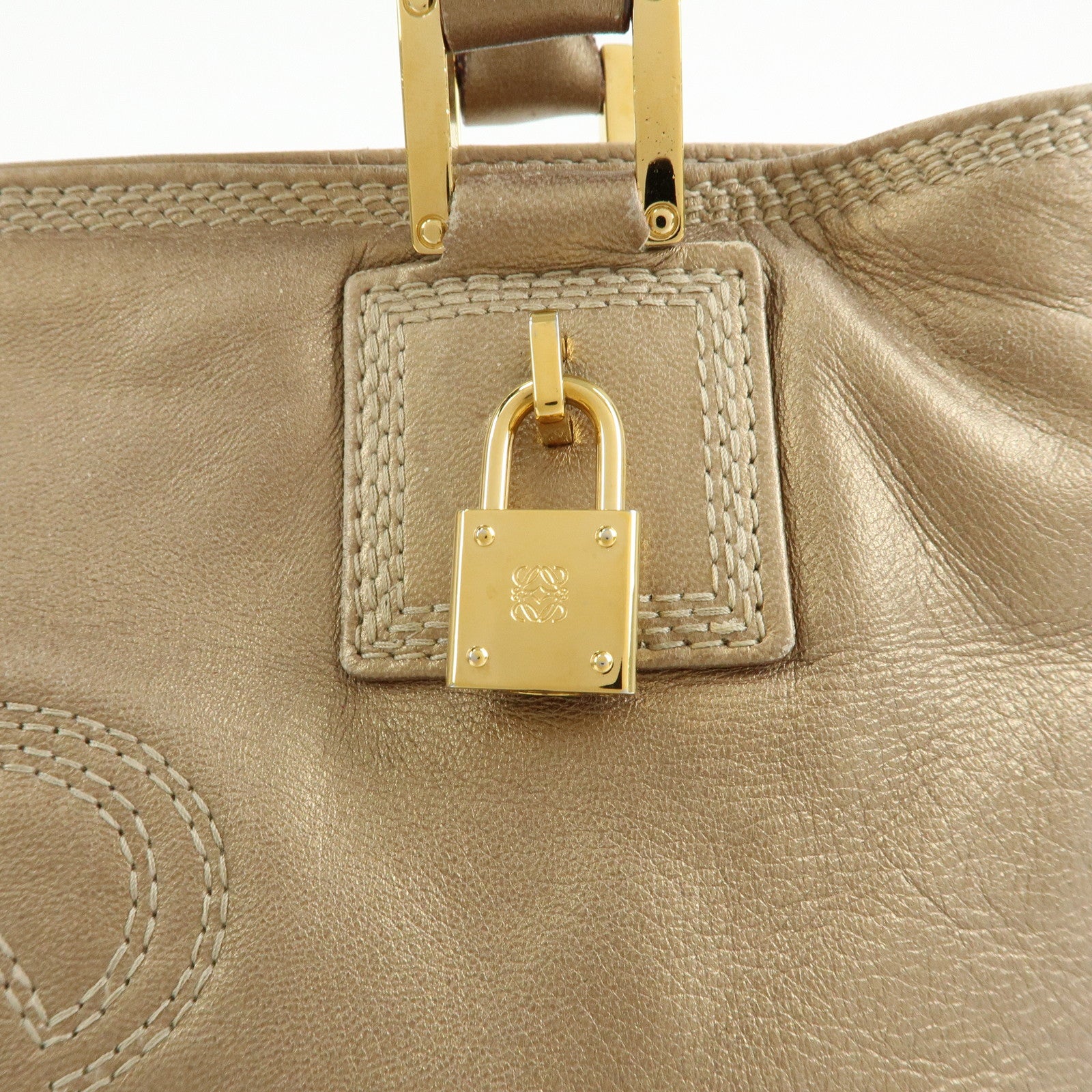 LOEWE Anagram Nappa Leather Tote Bag Hand Bag Gold
