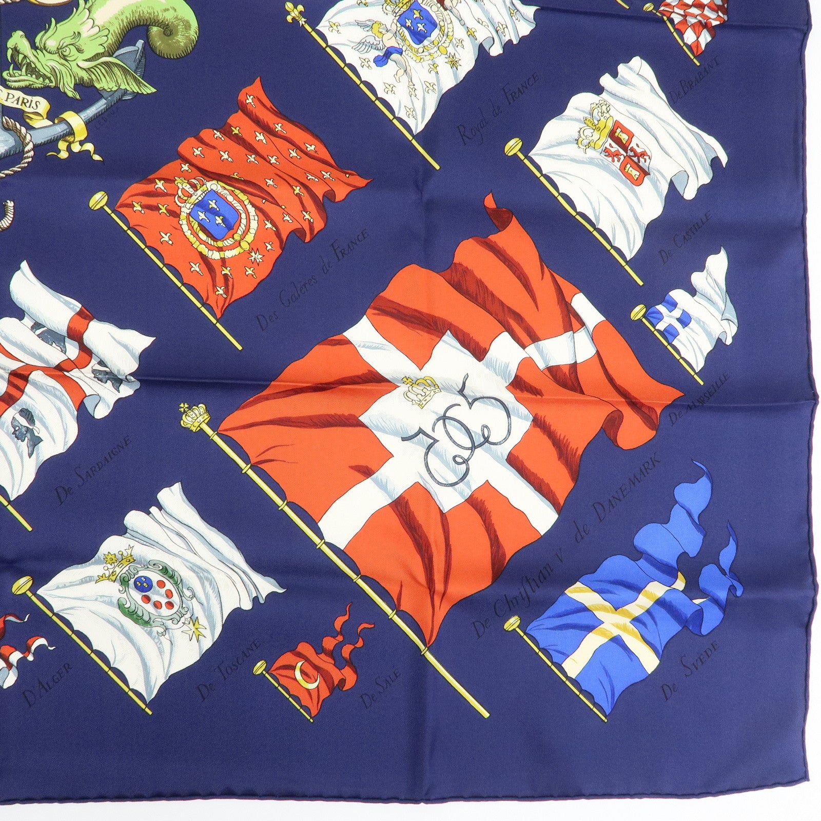 HERMES Carre 90 Silk 100% Scarf PAVOIS Navy Red