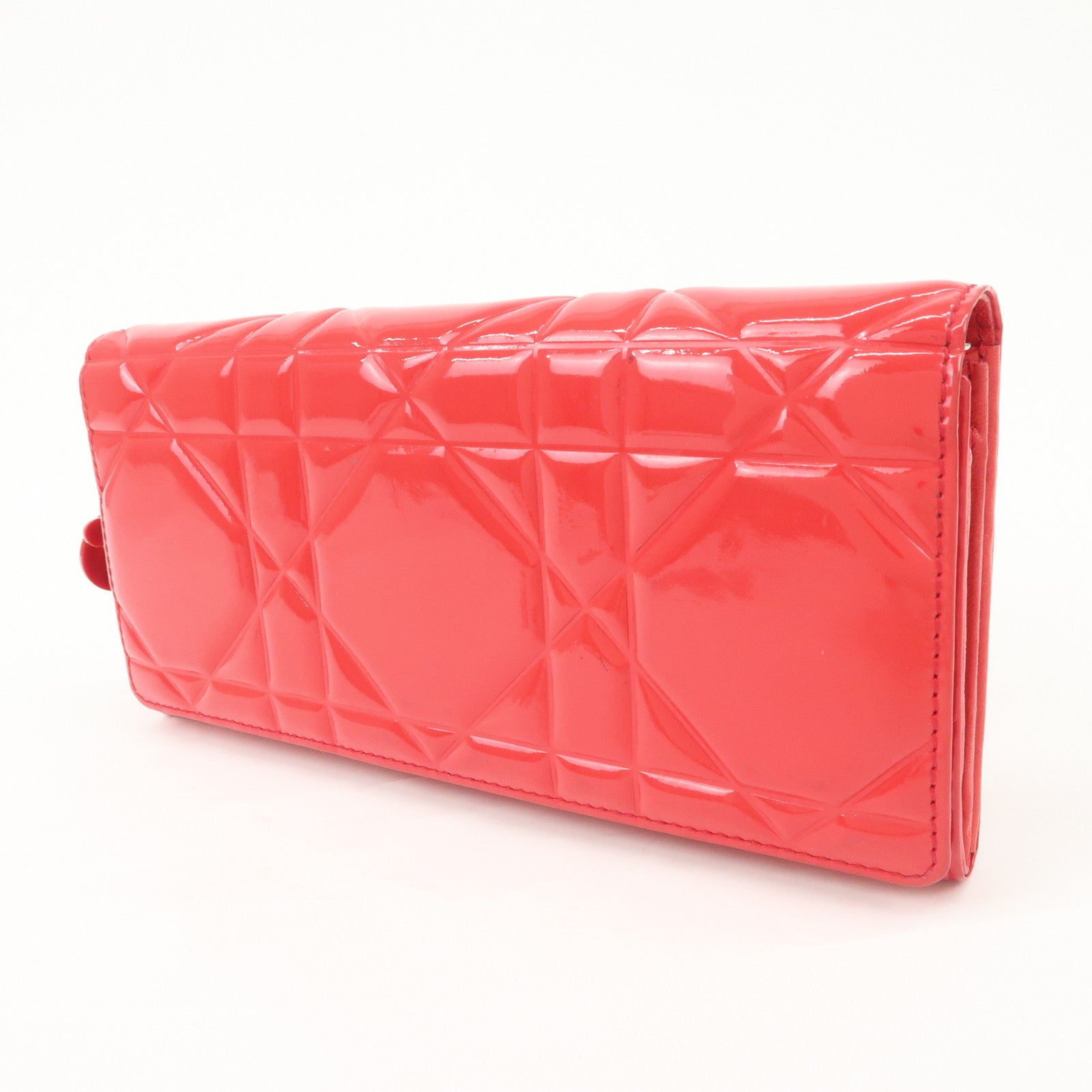 Christian Dior Cannage Patent Leather Bi-Fold Long Wallet Red