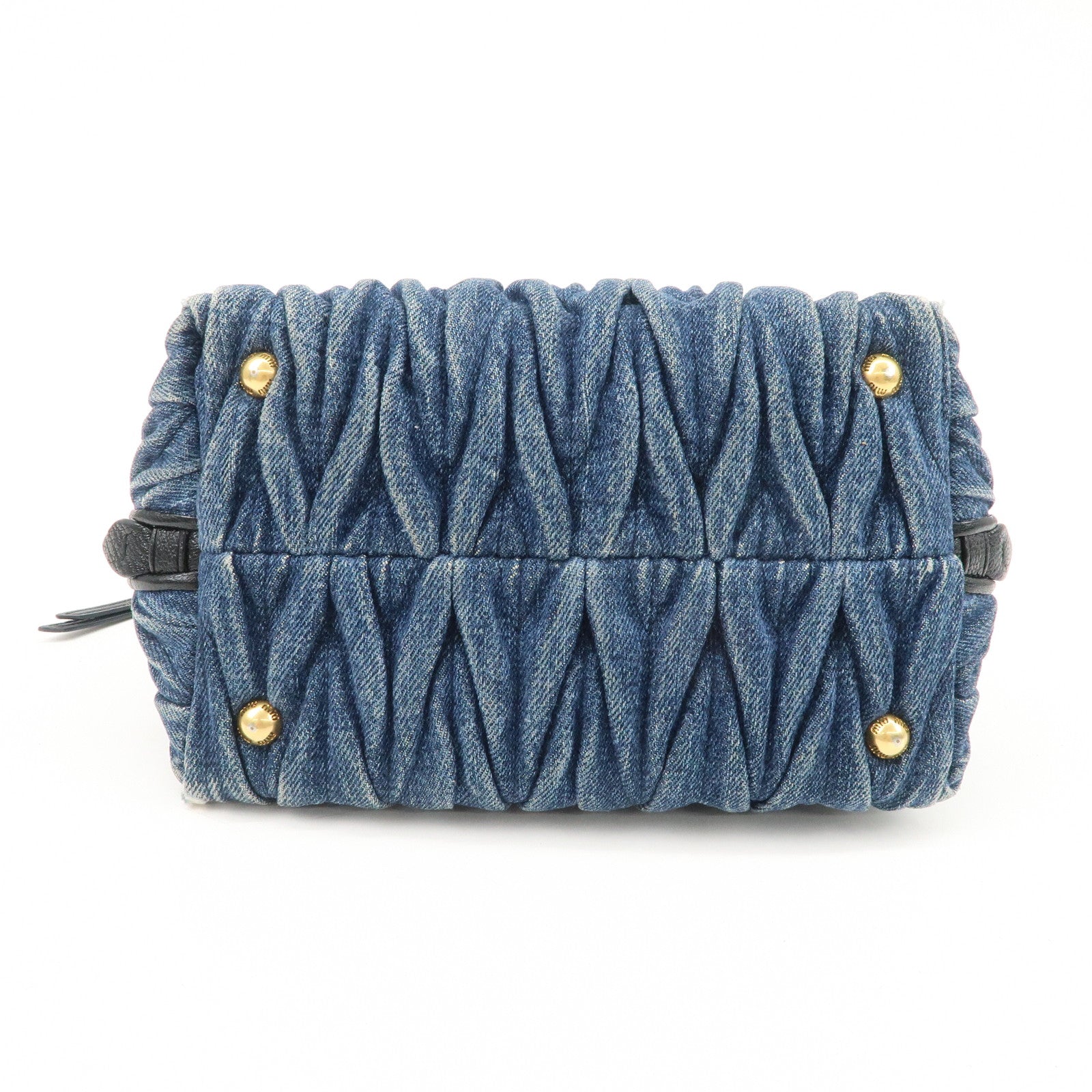 MIUMIU Matelasse Leather Denim 2Way Bag Black Indigo Blue 5BA003 Used