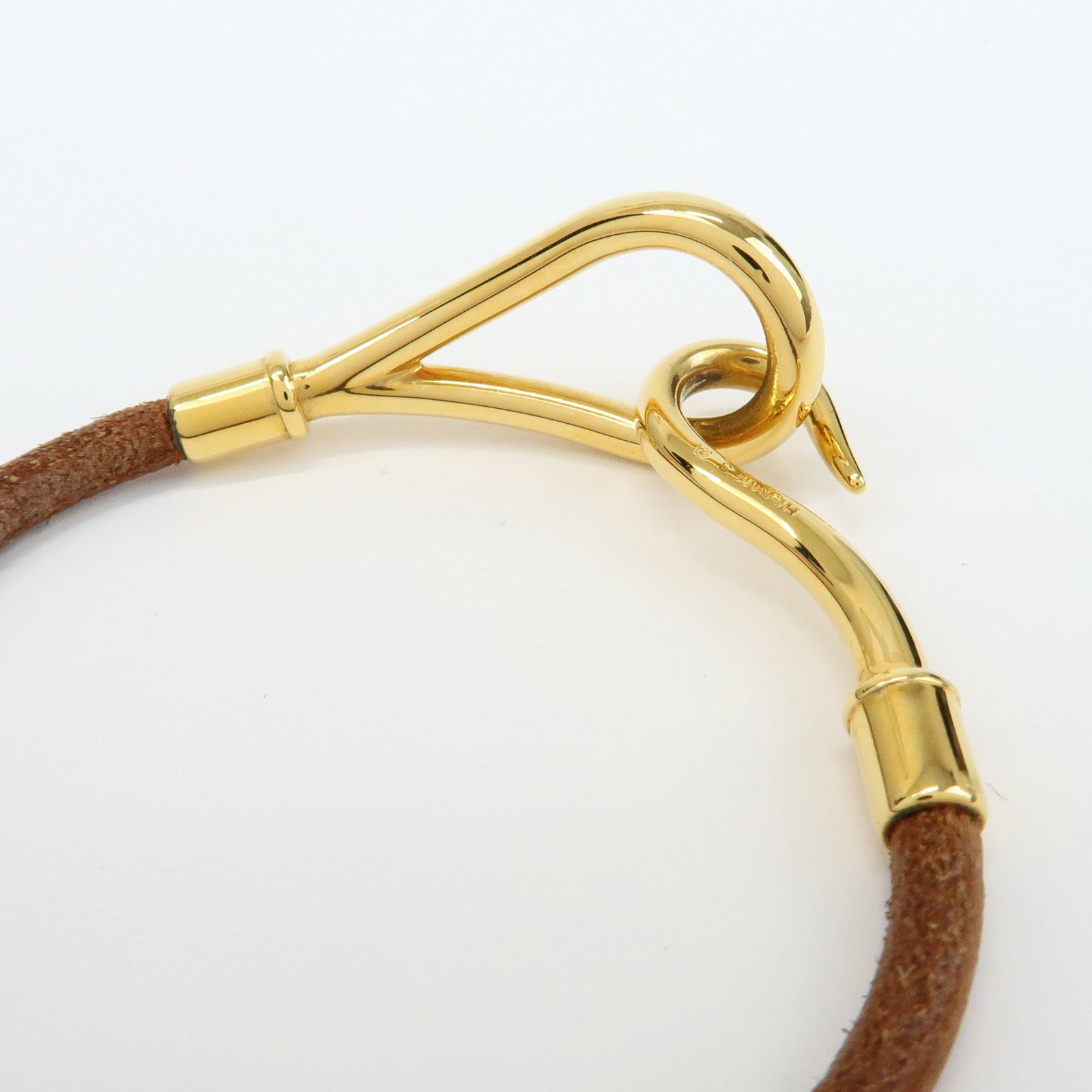 HERMES Jumbo Choker Leather Metal Bracelet Brown Gold