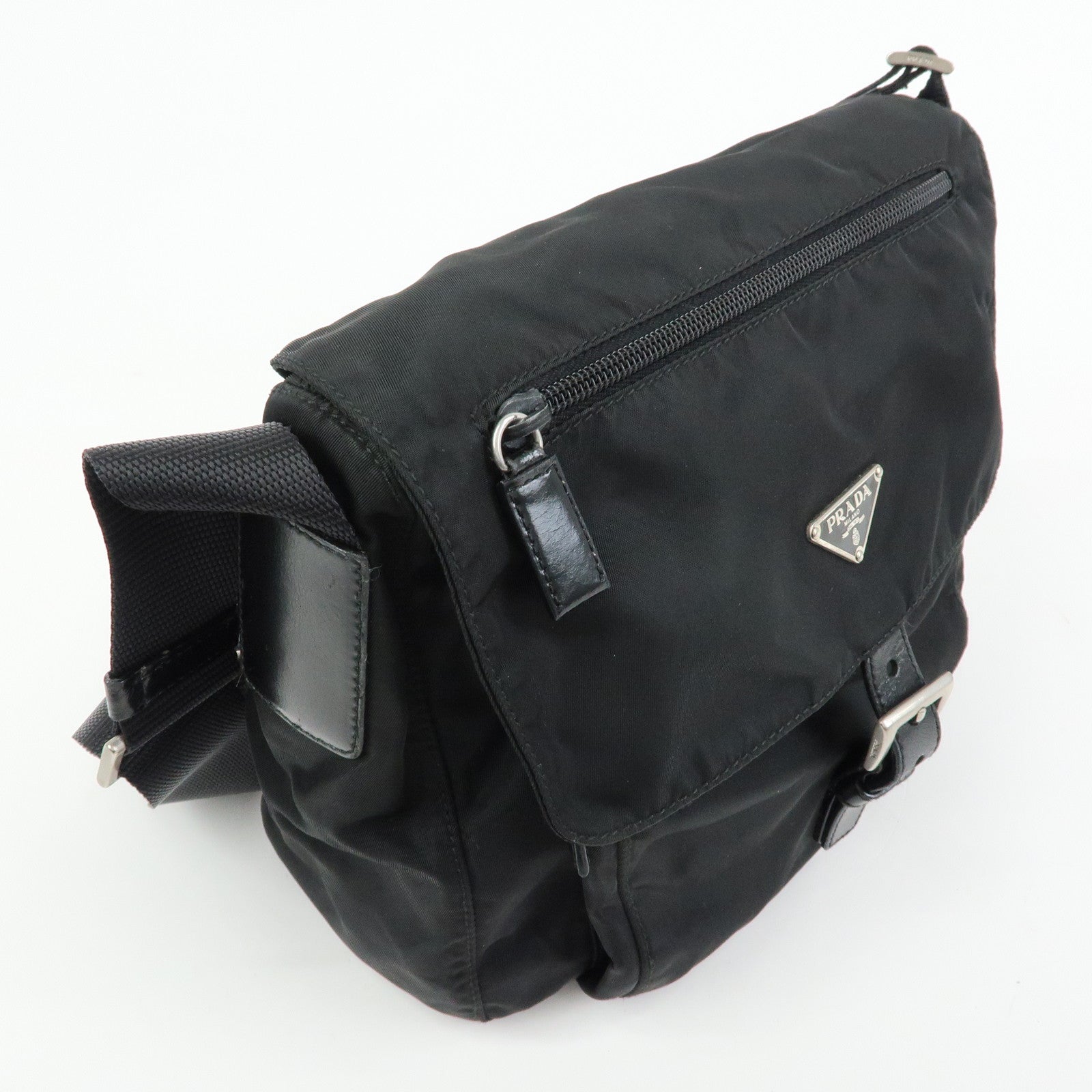 PRADA Triangle Logo Nylon Shoulder Bag Crossbody Bag Black BT8994