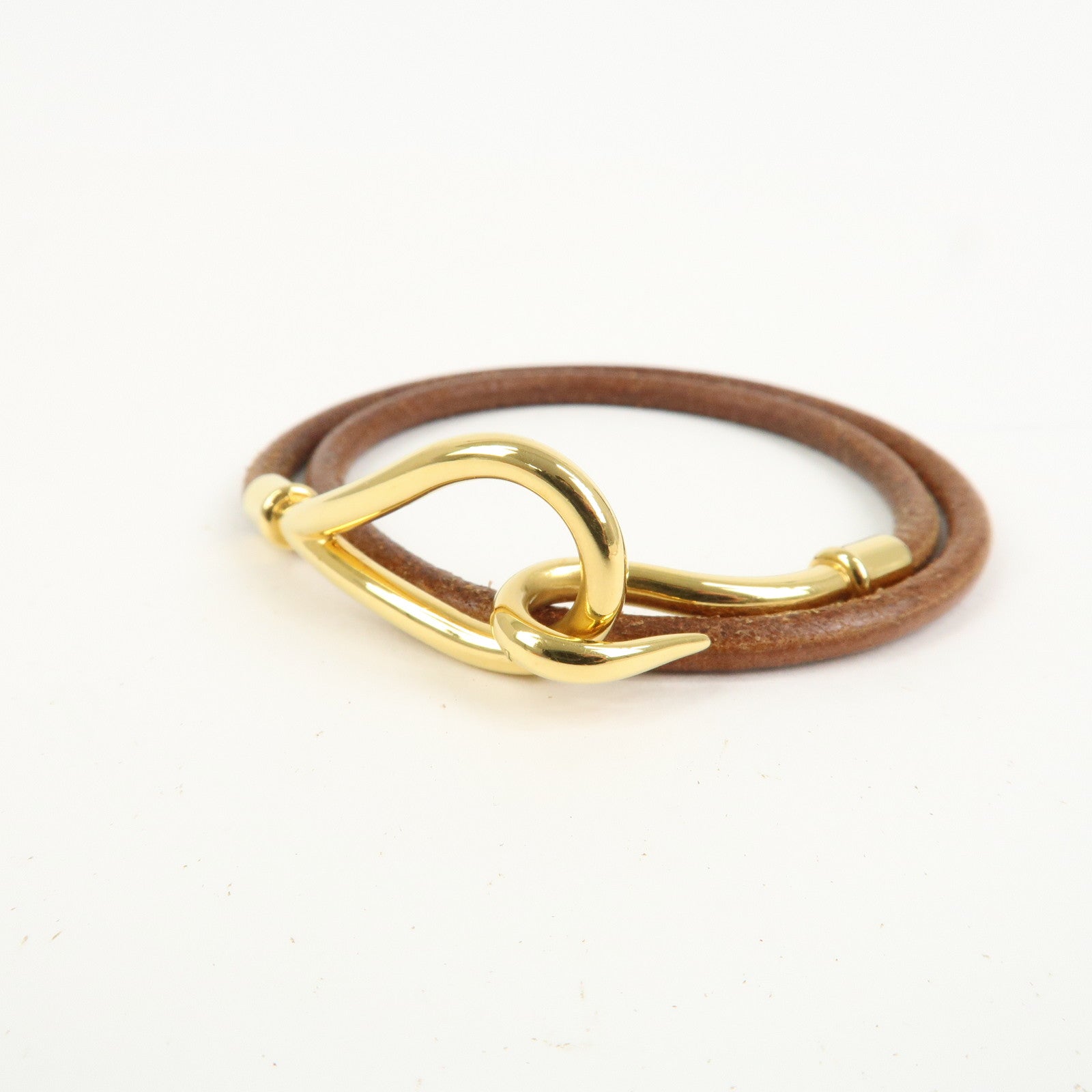 HERMES Jumbo Leather Choker Bracelet Brown